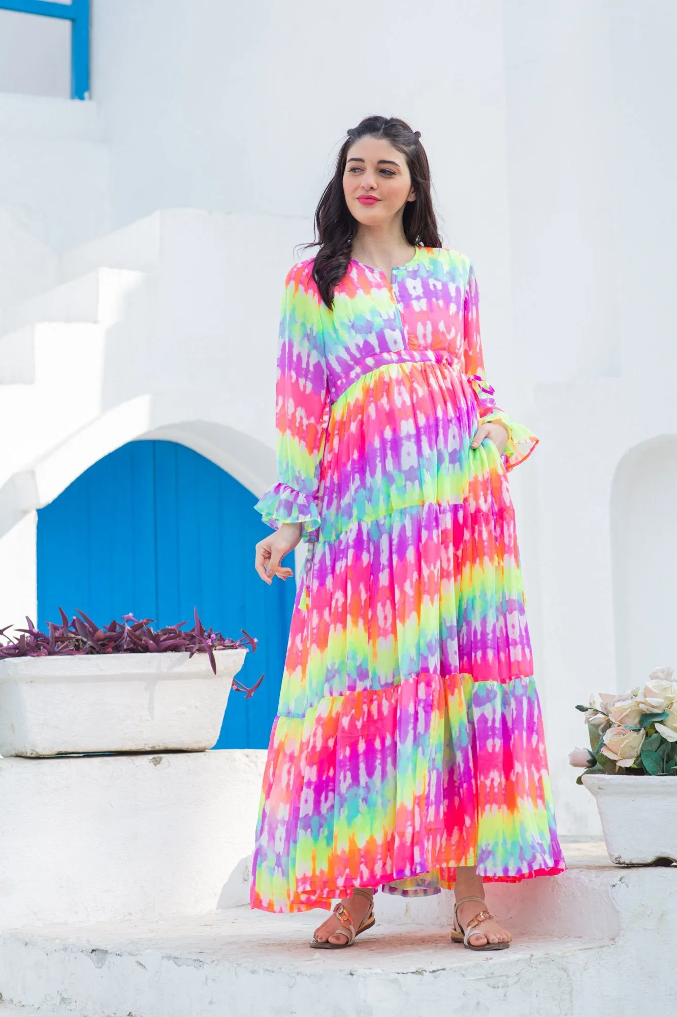 Rainbow Splash Maternity & Nursing Layer Dress