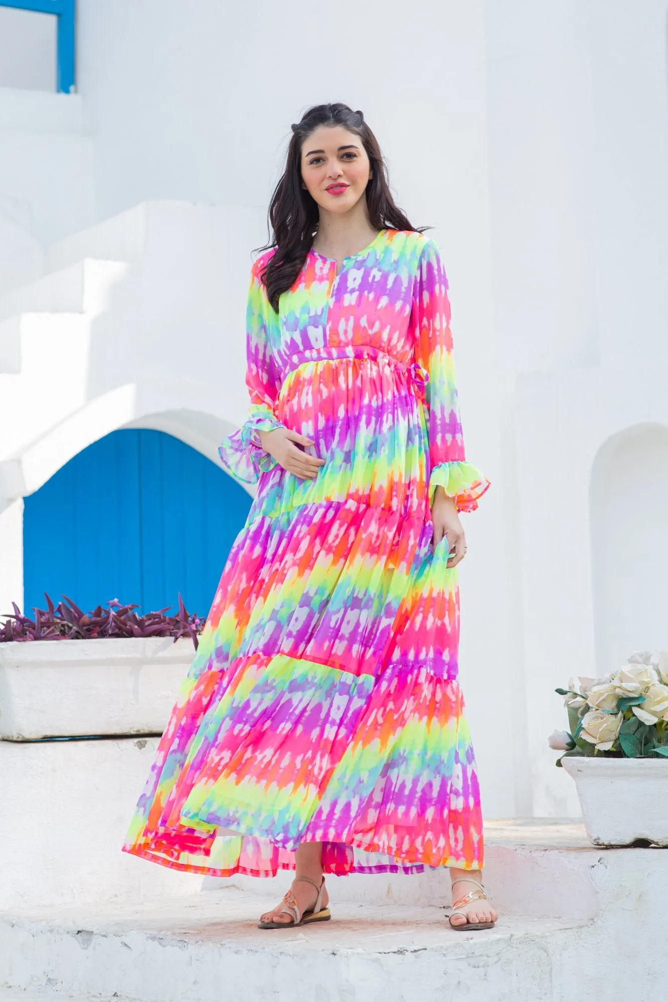 Rainbow Splash Maternity & Nursing Layer Dress