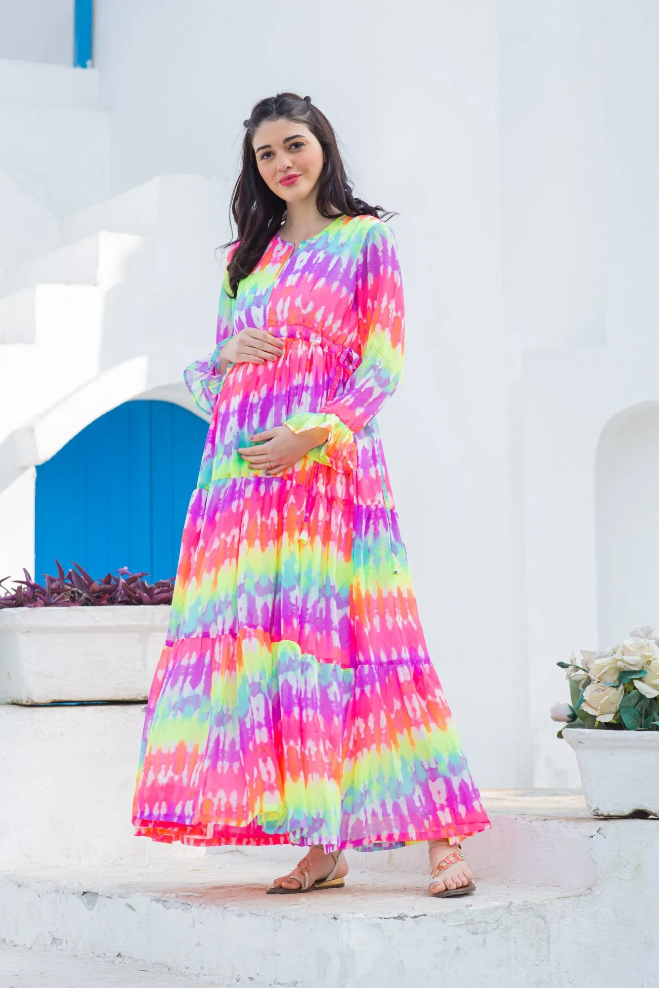 Rainbow Splash Maternity & Nursing Layer Dress