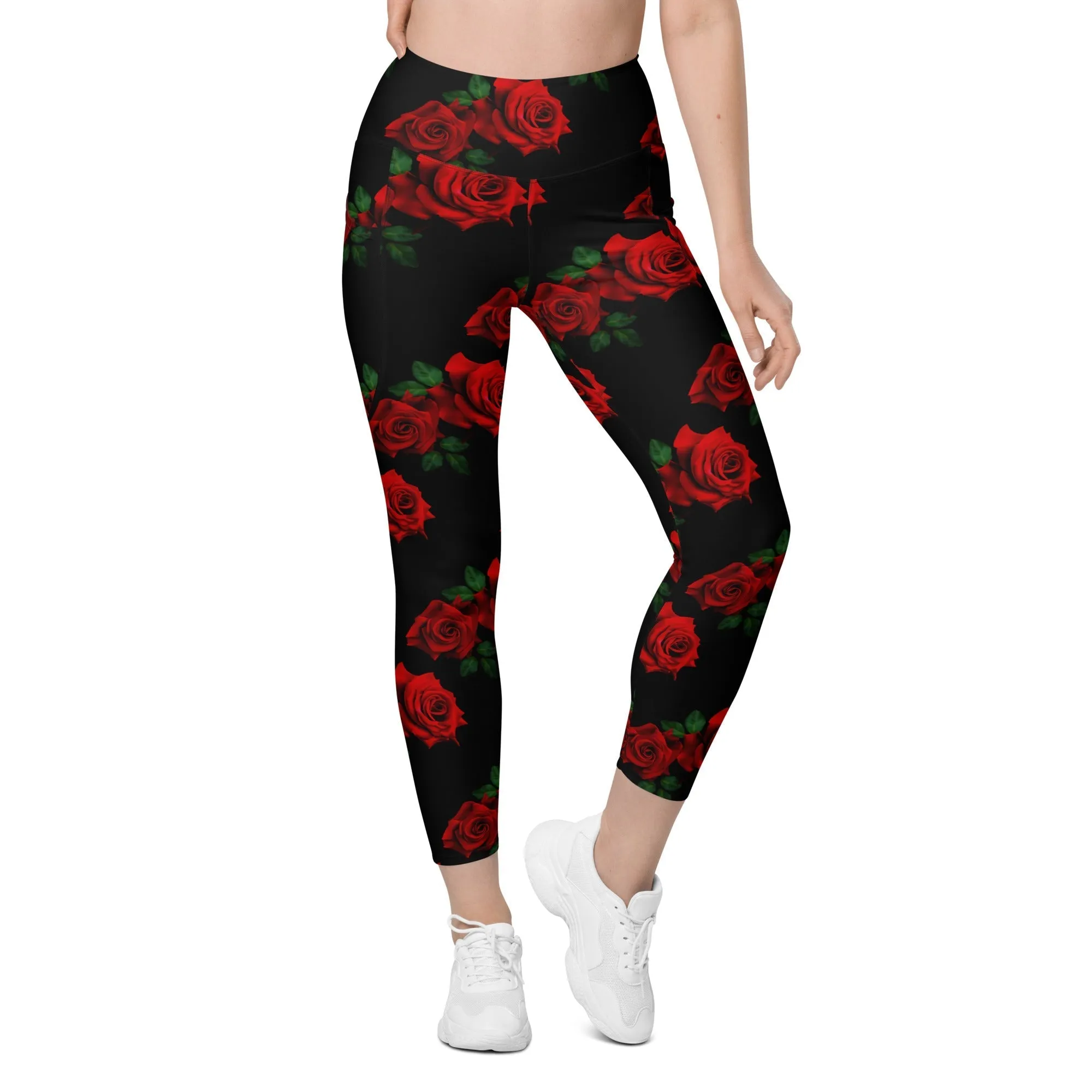 Red Roses Leggings With Pockets