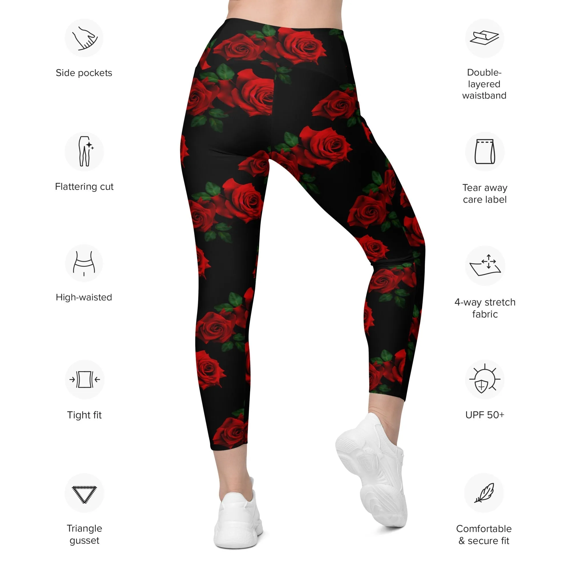 Red Roses Leggings With Pockets