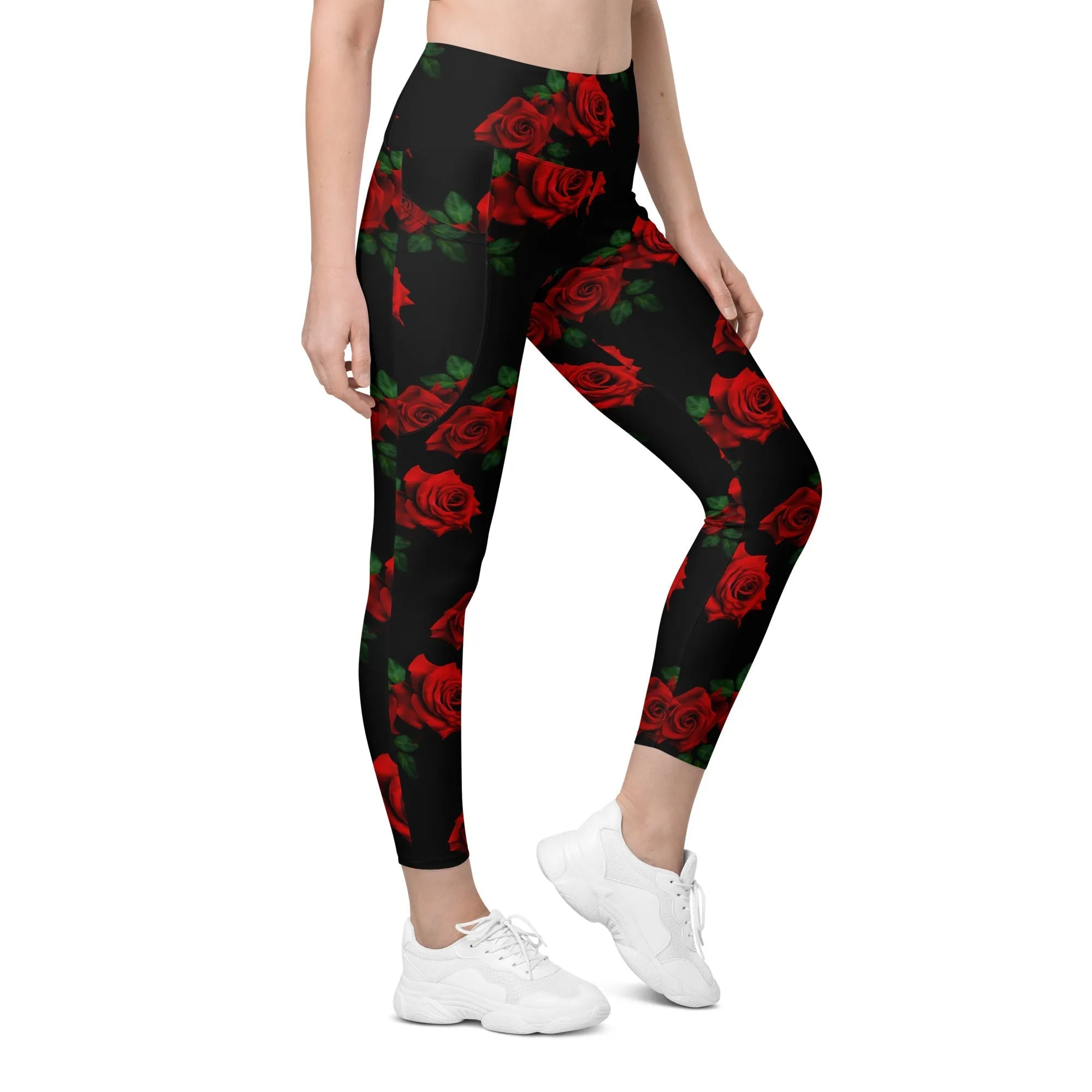 Red Roses Leggings With Pockets