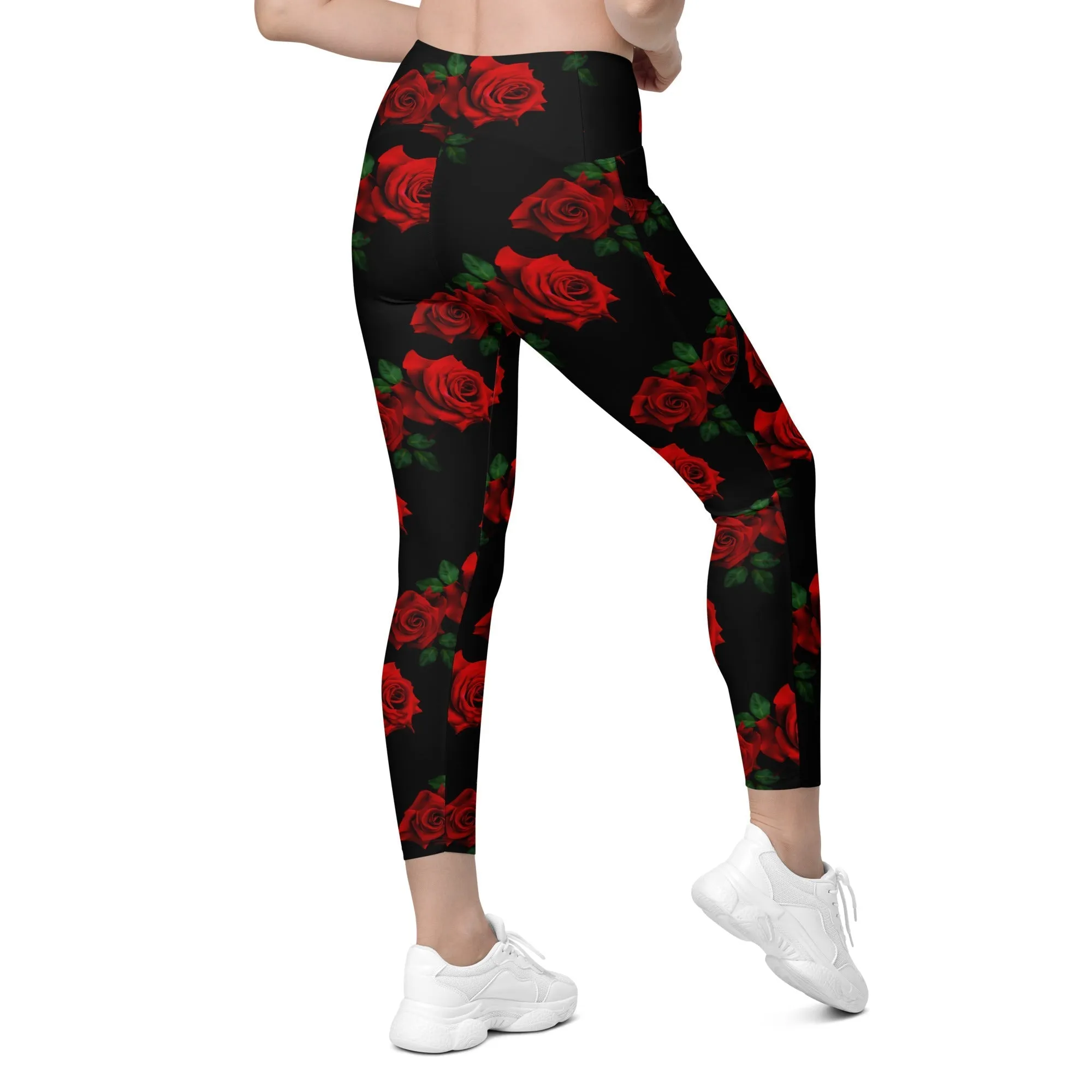 Red Roses Leggings With Pockets