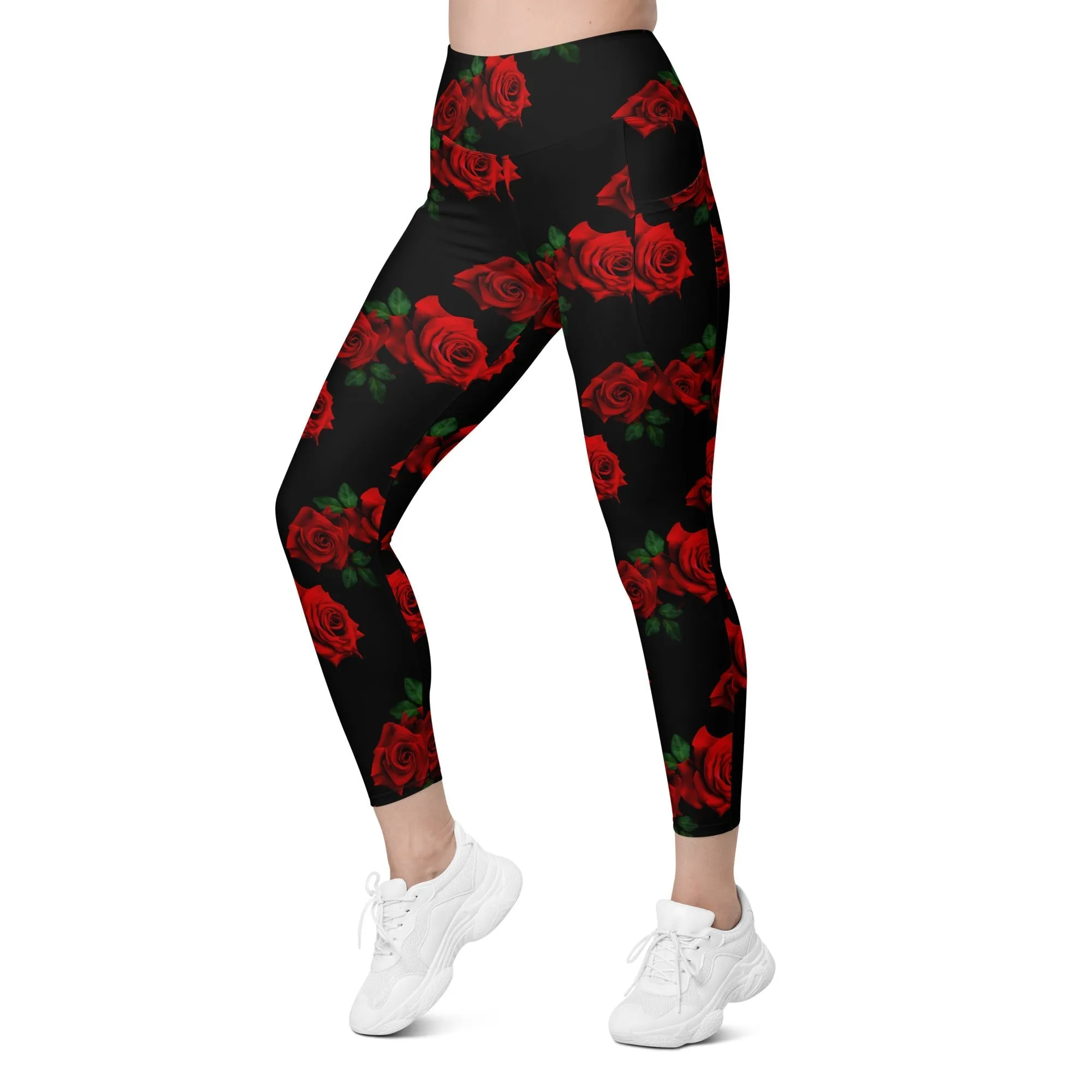 Red Roses Leggings With Pockets