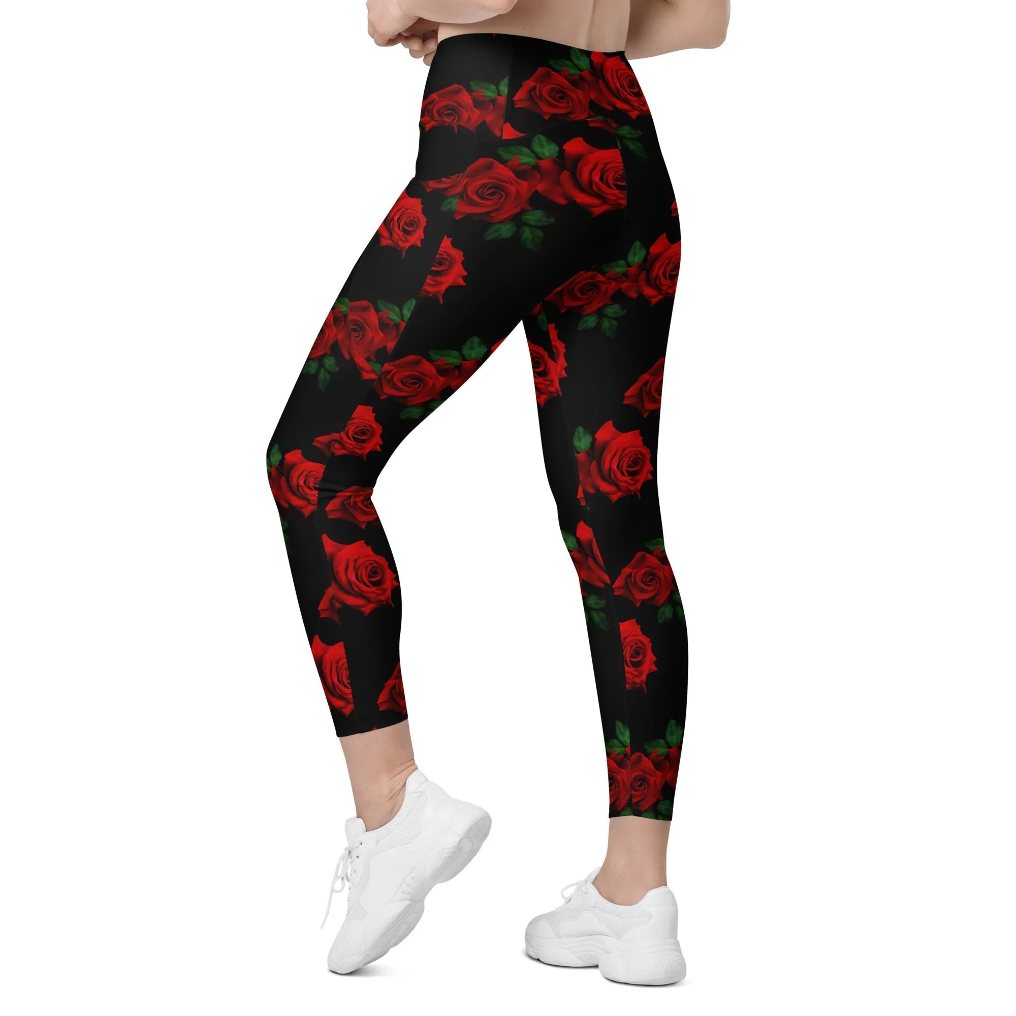 Red Roses Leggings With Pockets