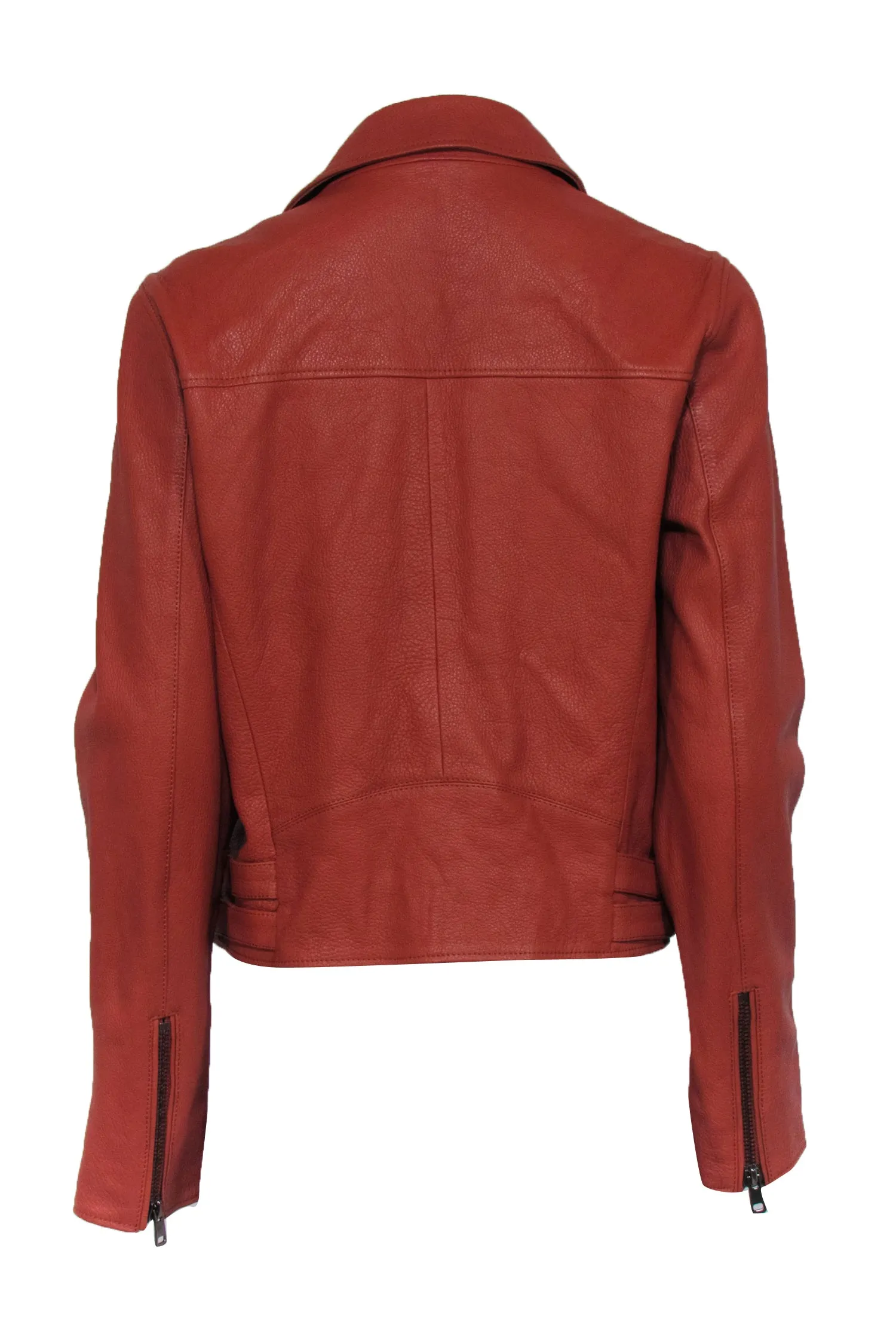 Reiss - Tan Pebbled Lamb Leather Moto Jacket Sz 8