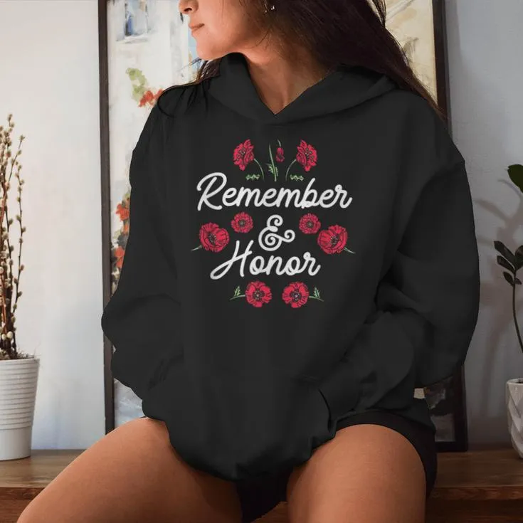 Remember And Honor Usa Memorial Day Red Poppy Flower Women Hoodie