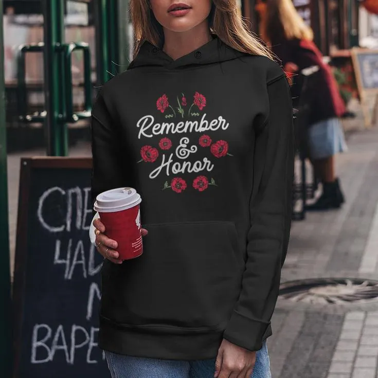 Remember And Honor Usa Memorial Day Red Poppy Flower Women Hoodie