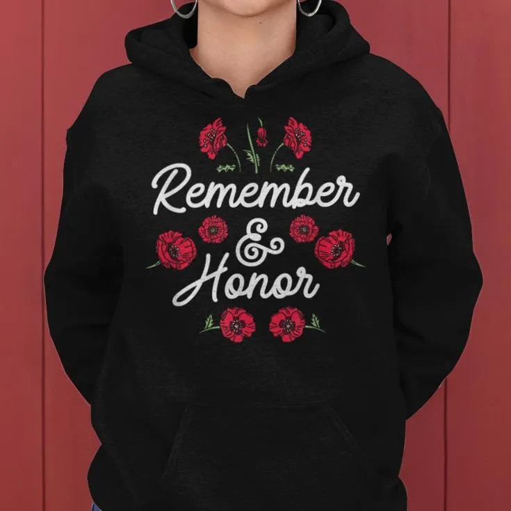 Remember And Honor Usa Memorial Day Red Poppy Flower Women Hoodie