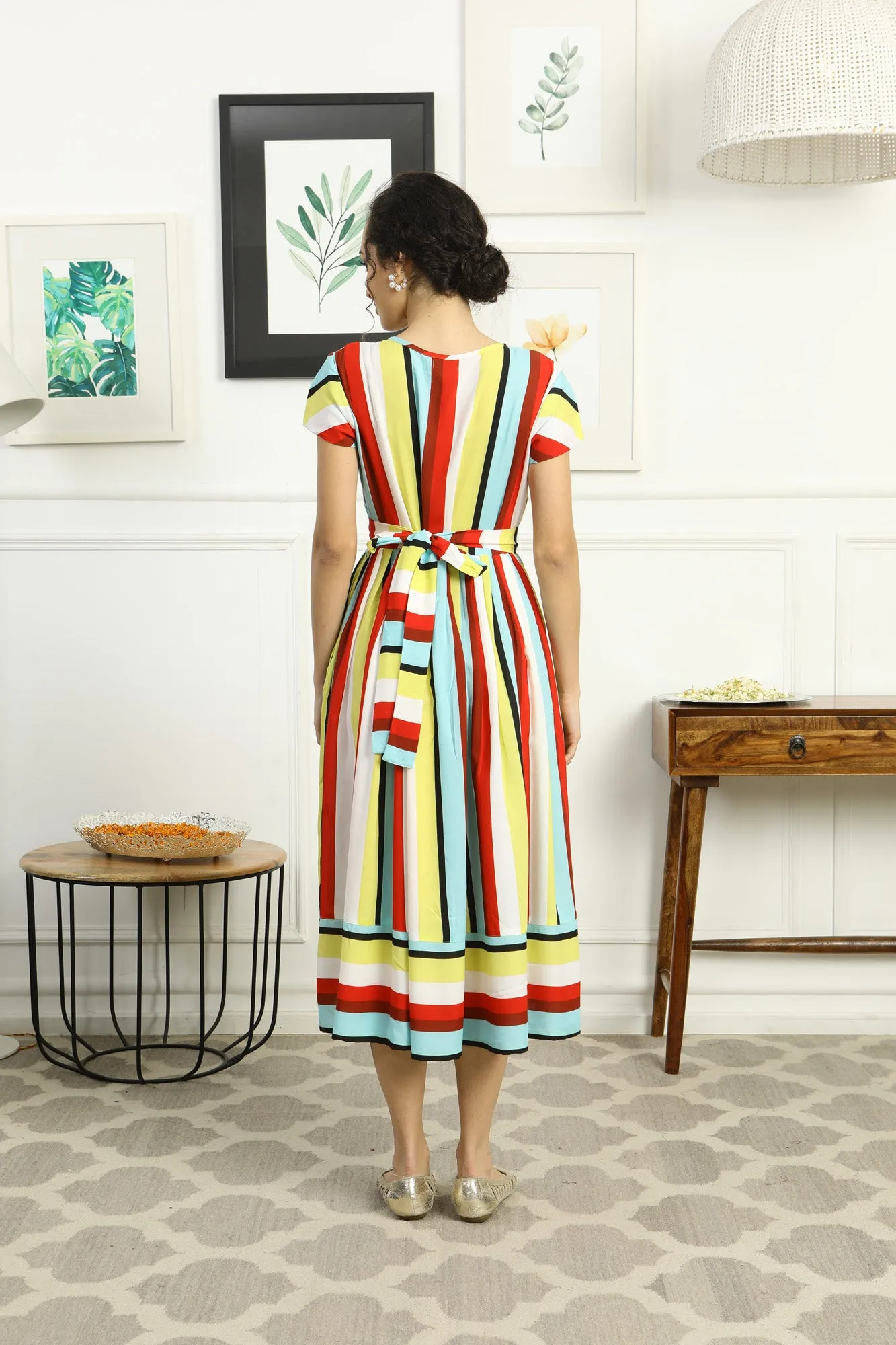 Retro Colorful Stripe Maternity & Nursing Dress