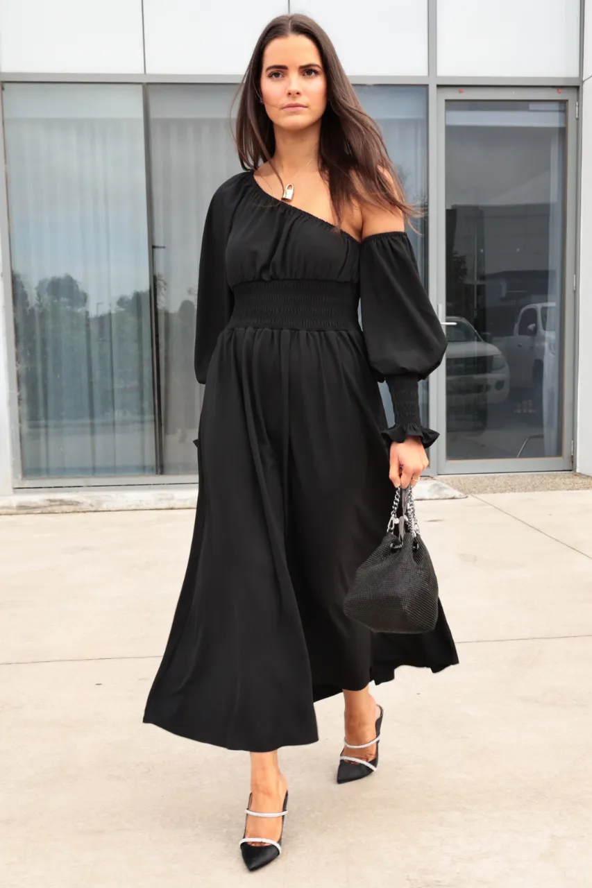 Rimac Dress 2.0 - Off One Shoulder Dress - Black