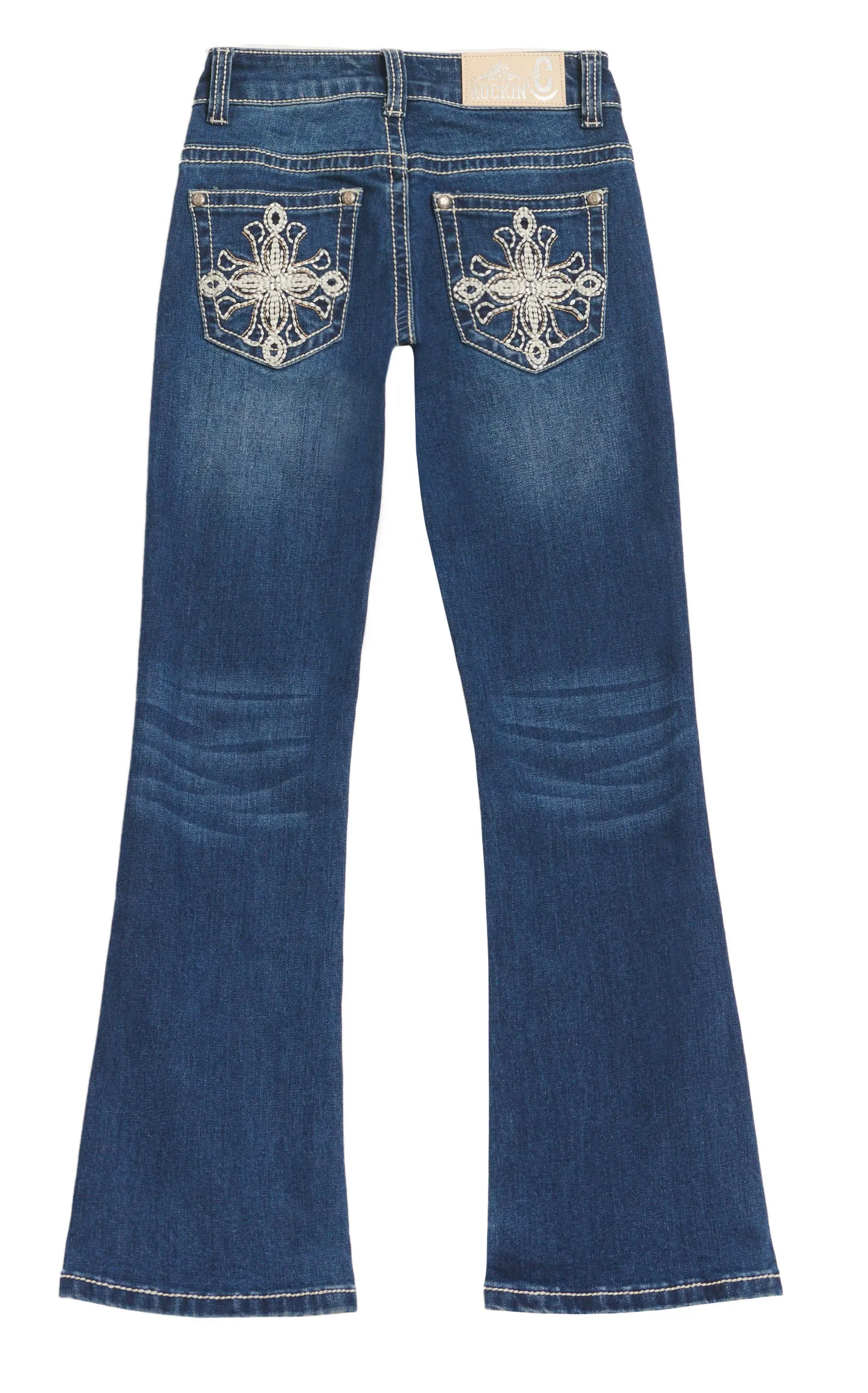 Rockin' C Girl's Dark Wash Embroidery Medallion Cross Boot Cut Jeans