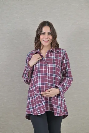 Sangria Check Maternity & Nursing Top