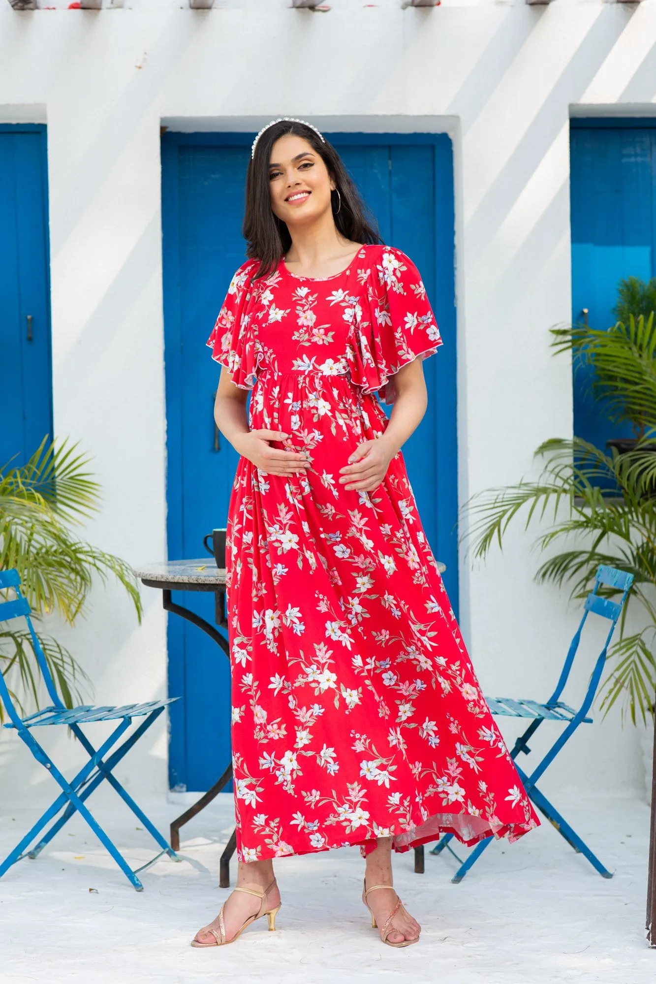 Scarlet Flowy Maternity & Nursing Flap Dress