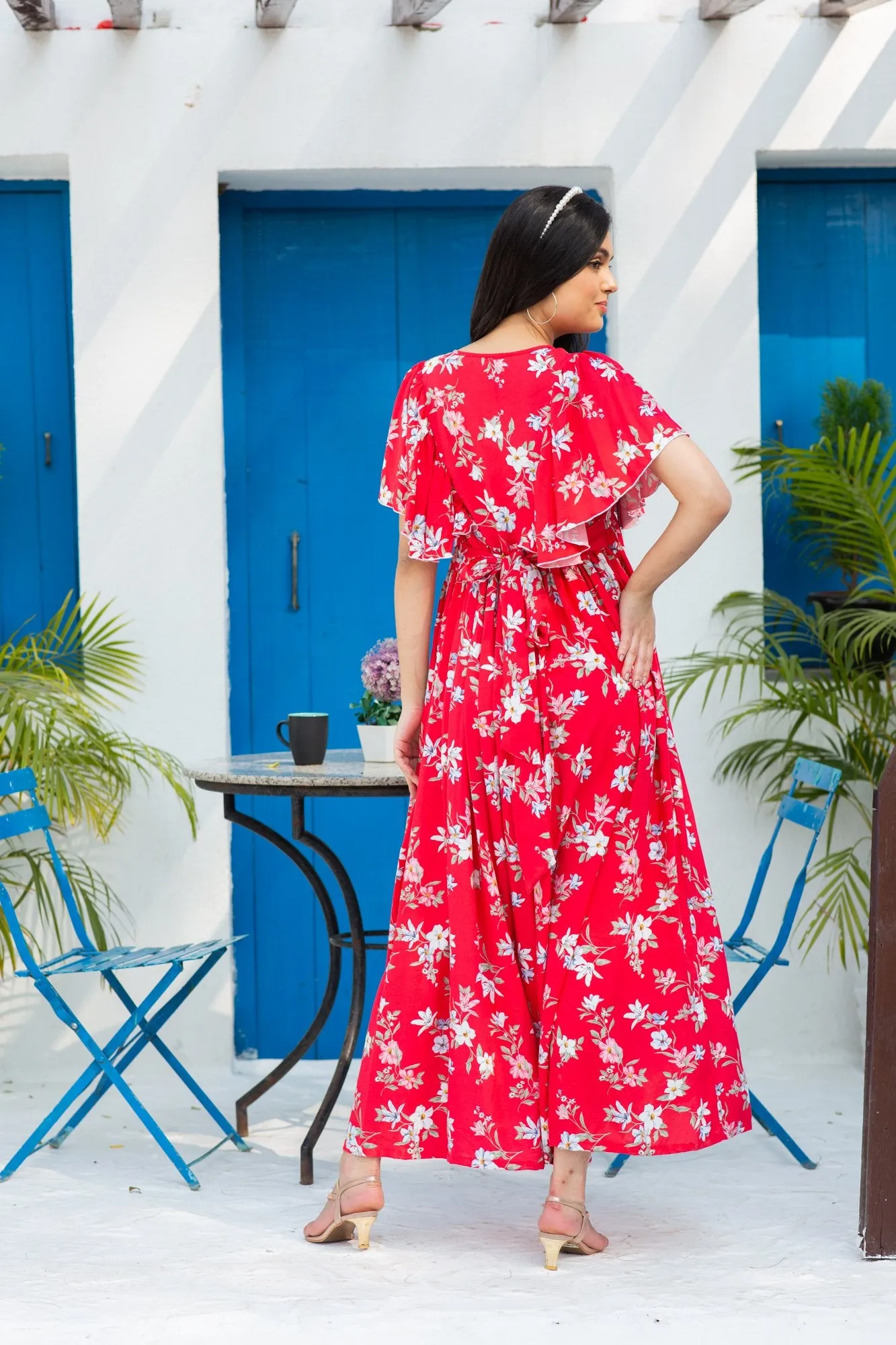 Scarlet Flowy Maternity & Nursing Flap Dress