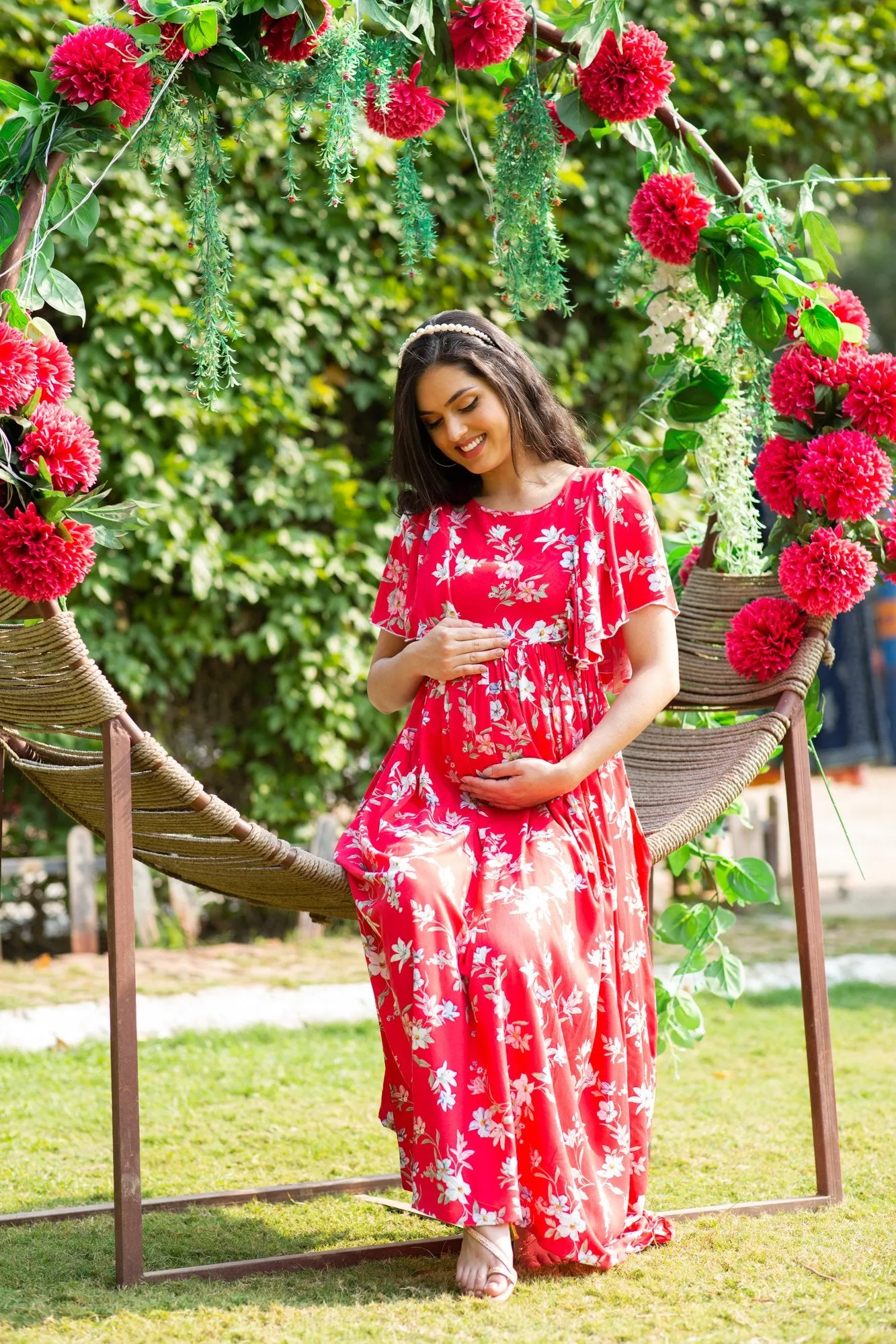 Scarlet Flowy Maternity & Nursing Flap Dress