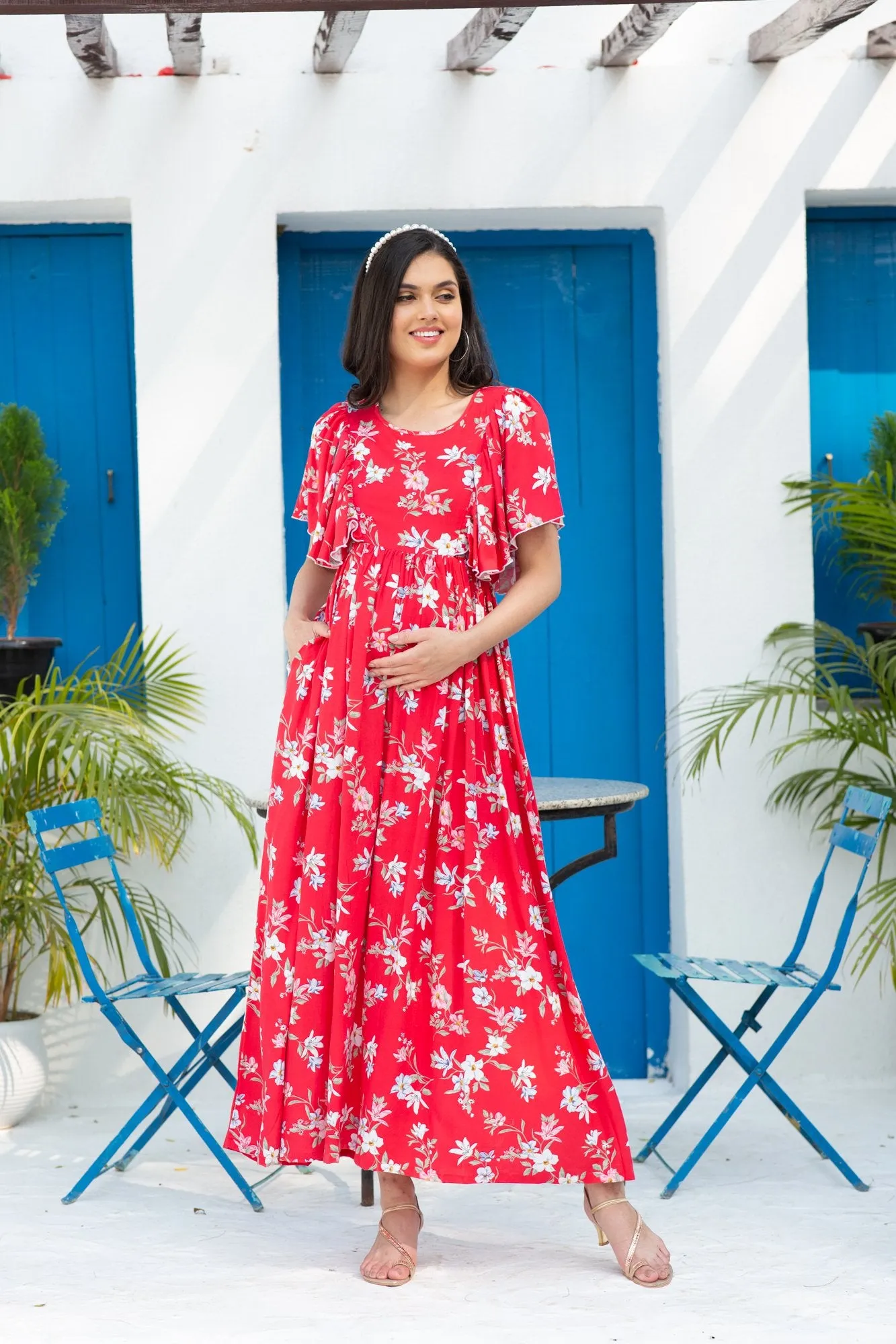 Scarlet Flowy Maternity & Nursing Flap Dress