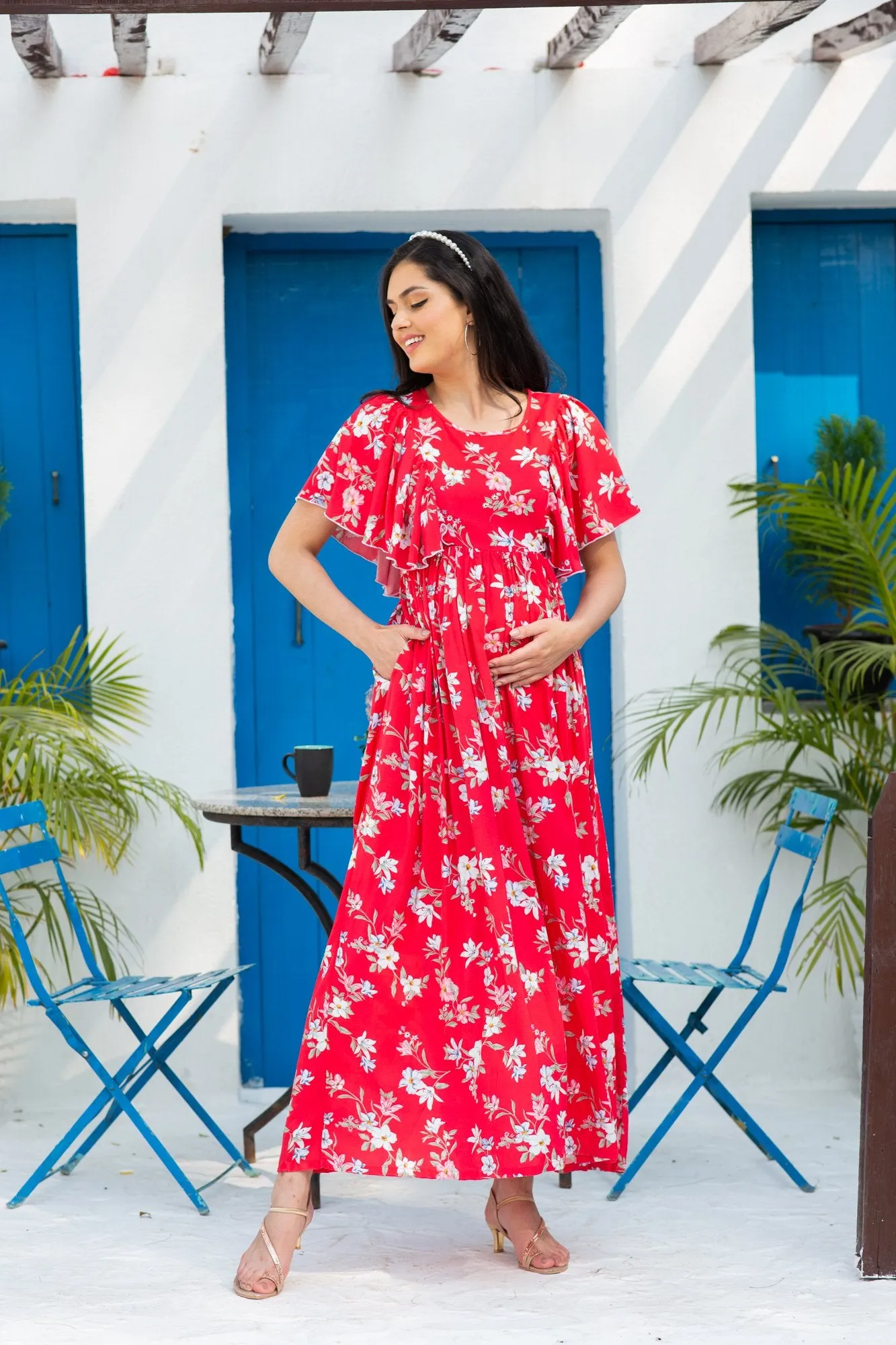 Scarlet Flowy Maternity & Nursing Flap Dress