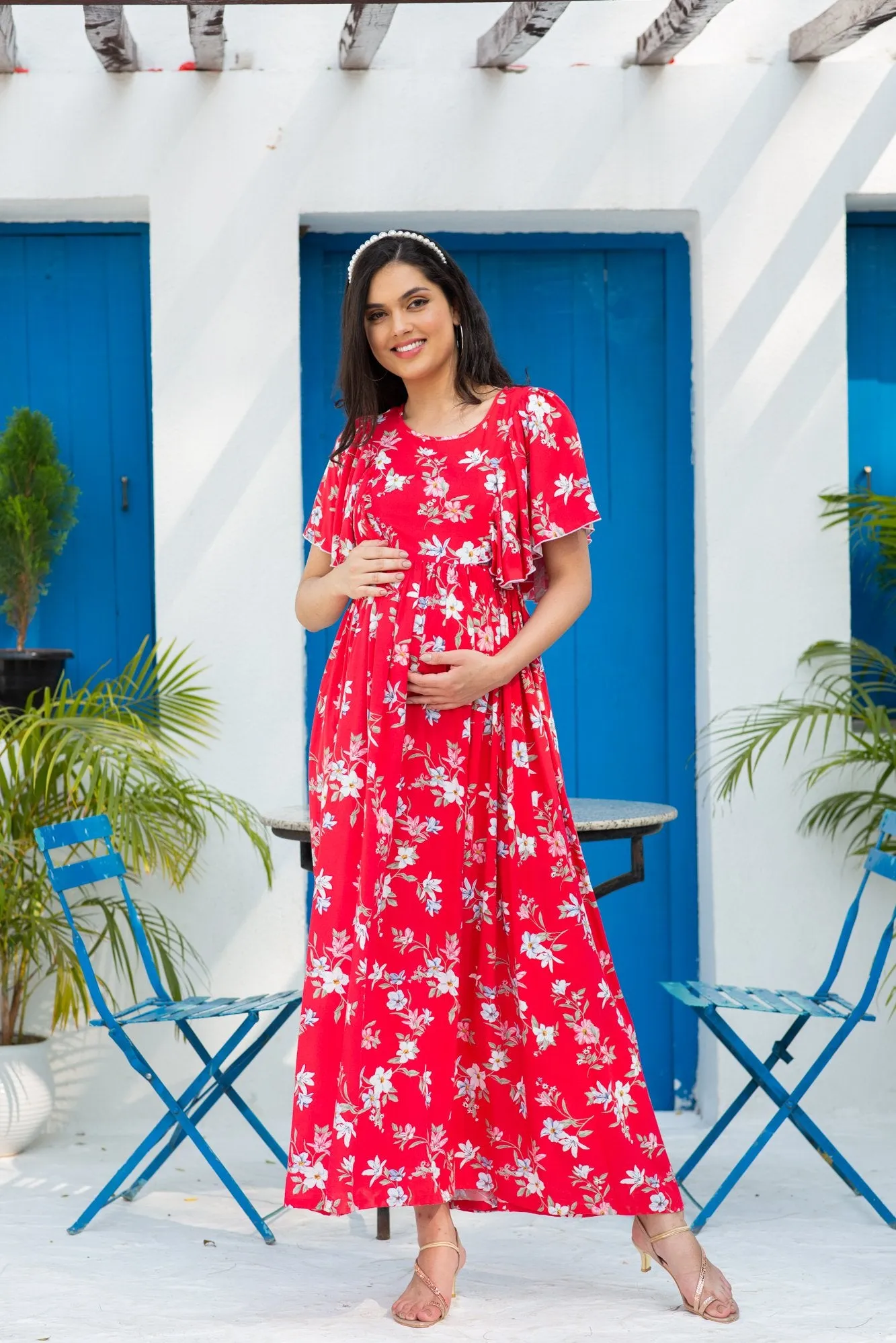 Scarlet Flowy Maternity & Nursing Flap Dress