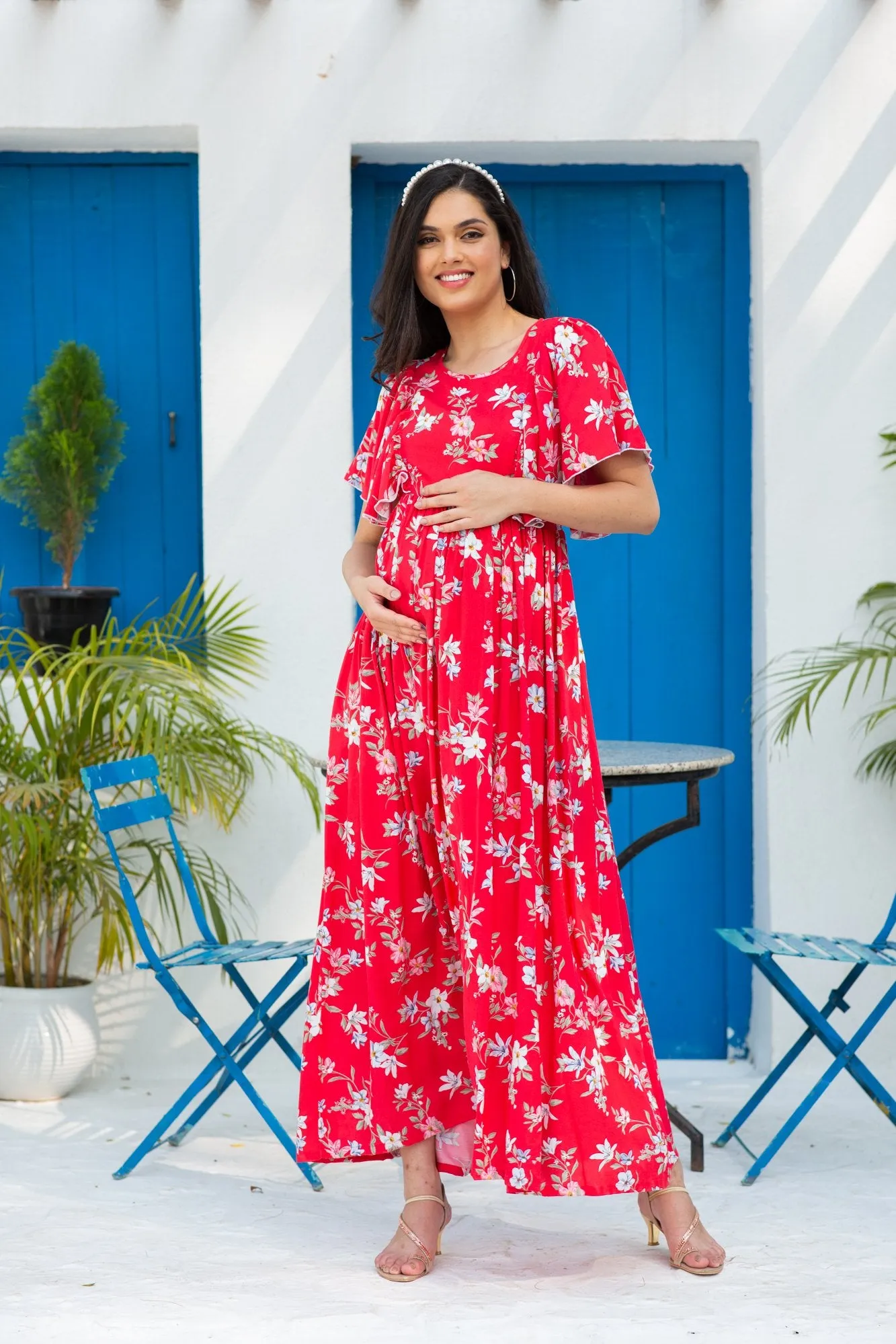 Scarlet Flowy Maternity & Nursing Flap Dress