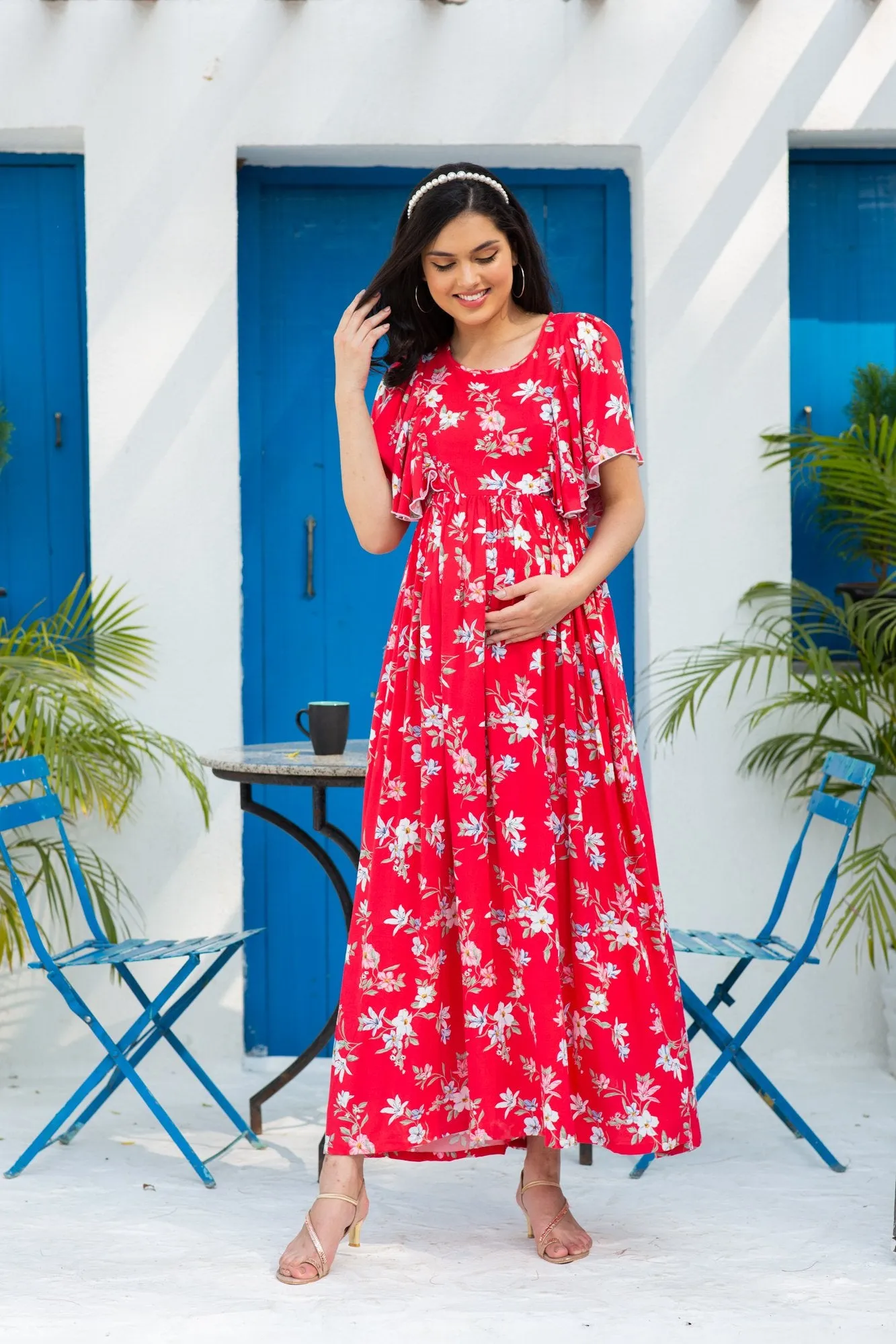 Scarlet Flowy Maternity & Nursing Flap Dress