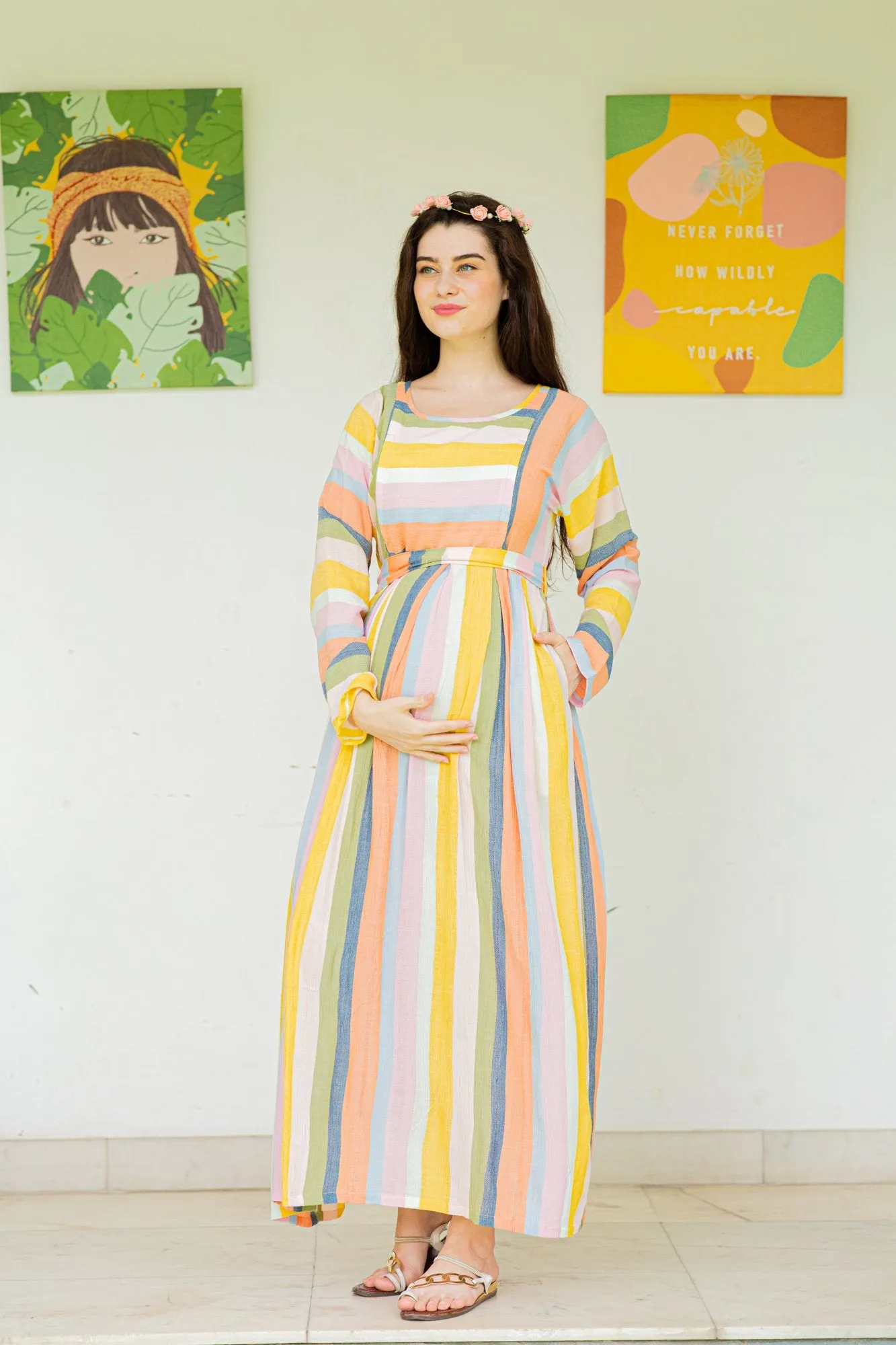 Serene Striped Maternity & Nursing Maxi