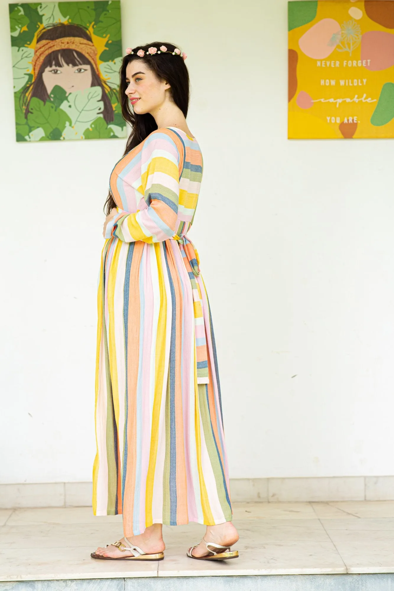 Serene Striped Maternity & Nursing Maxi