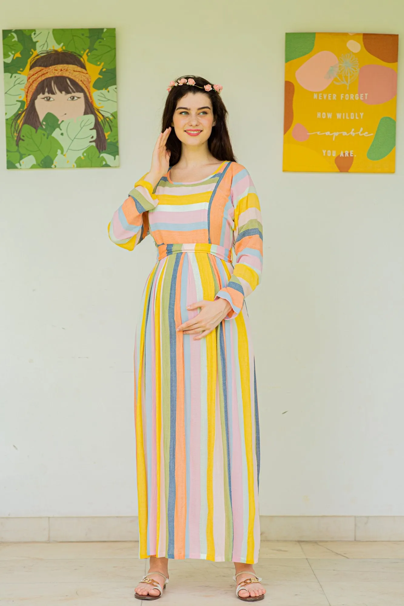 Serene Striped Maternity & Nursing Maxi