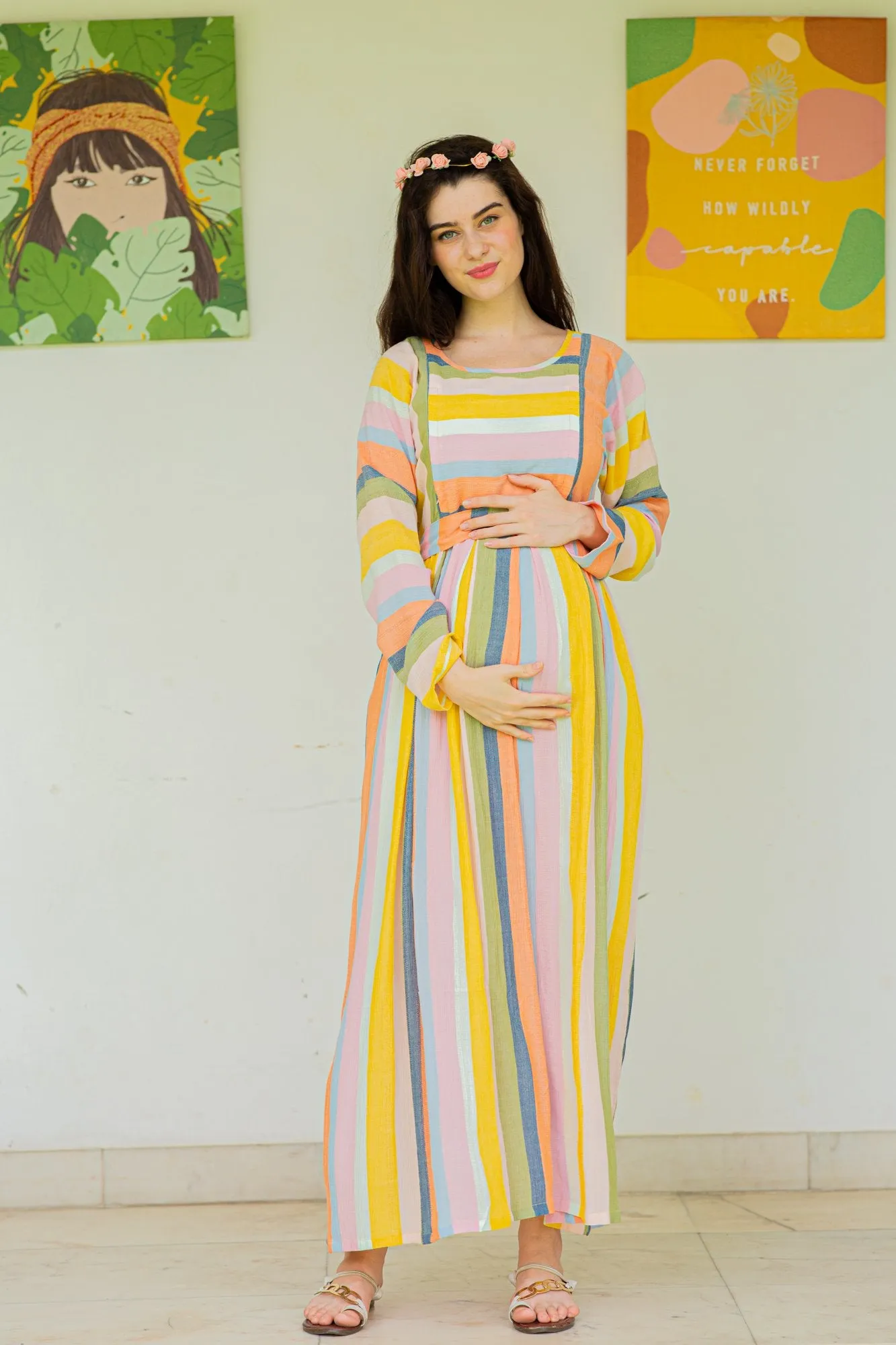 Serene Striped Maternity & Nursing Maxi