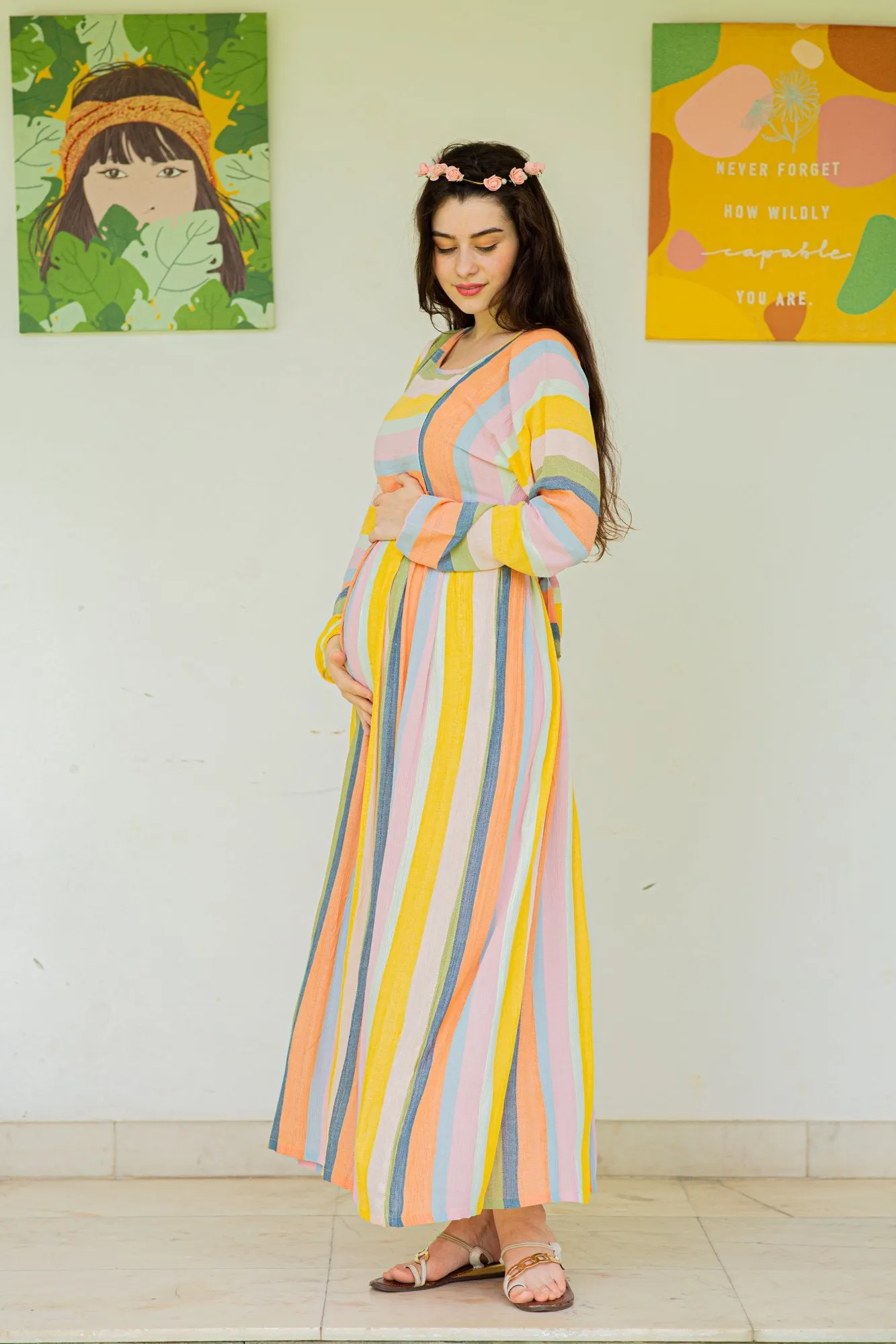 Serene Striped Maternity & Nursing Maxi