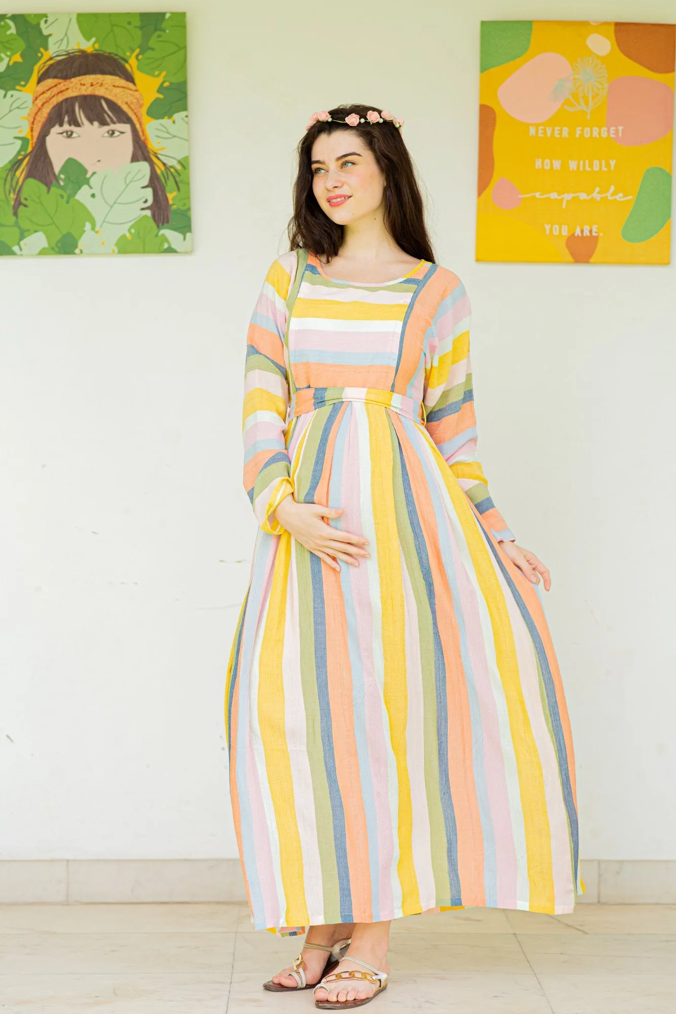 Serene Striped Maternity & Nursing Maxi