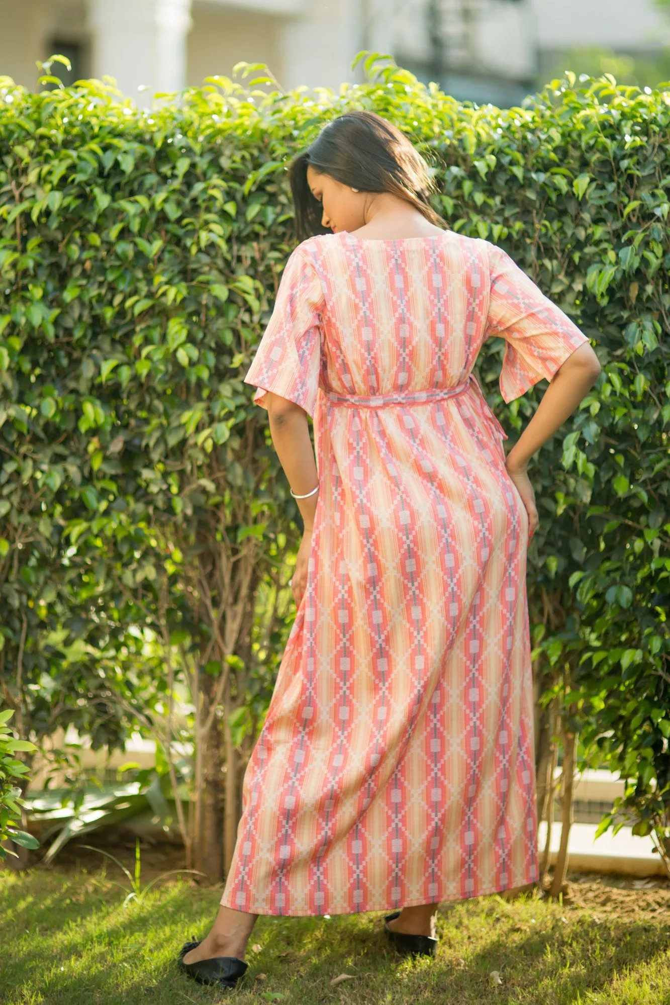 Shaded Pink Crepe Maternity Maxi Dress