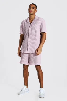 Short Sleeve Pleated Shirt Short Set | boohooMAN UK