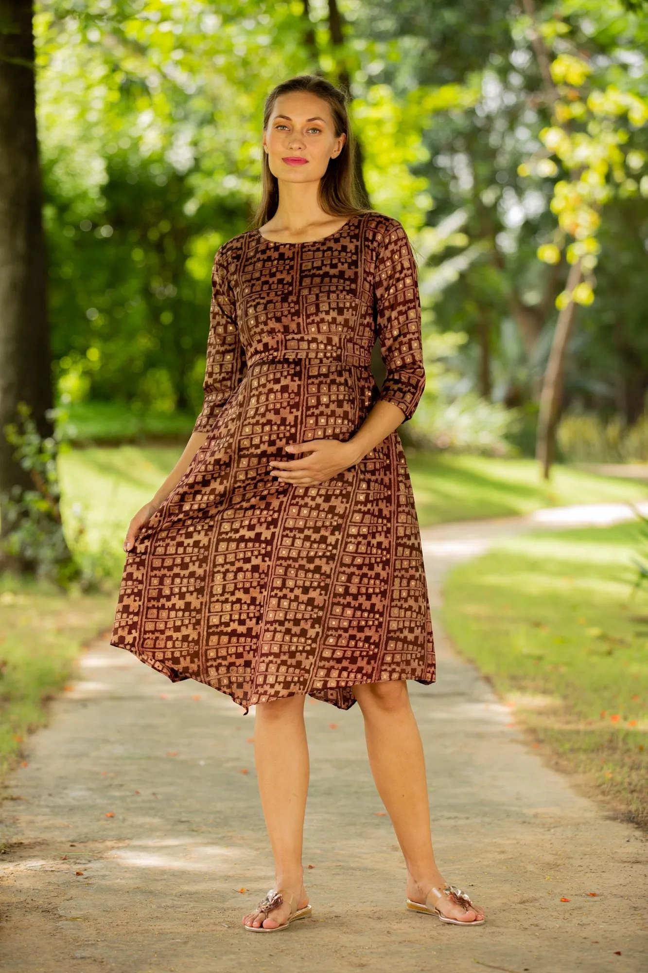 Silk Sheen Maternity & Nursing Horizontal Zip Dress