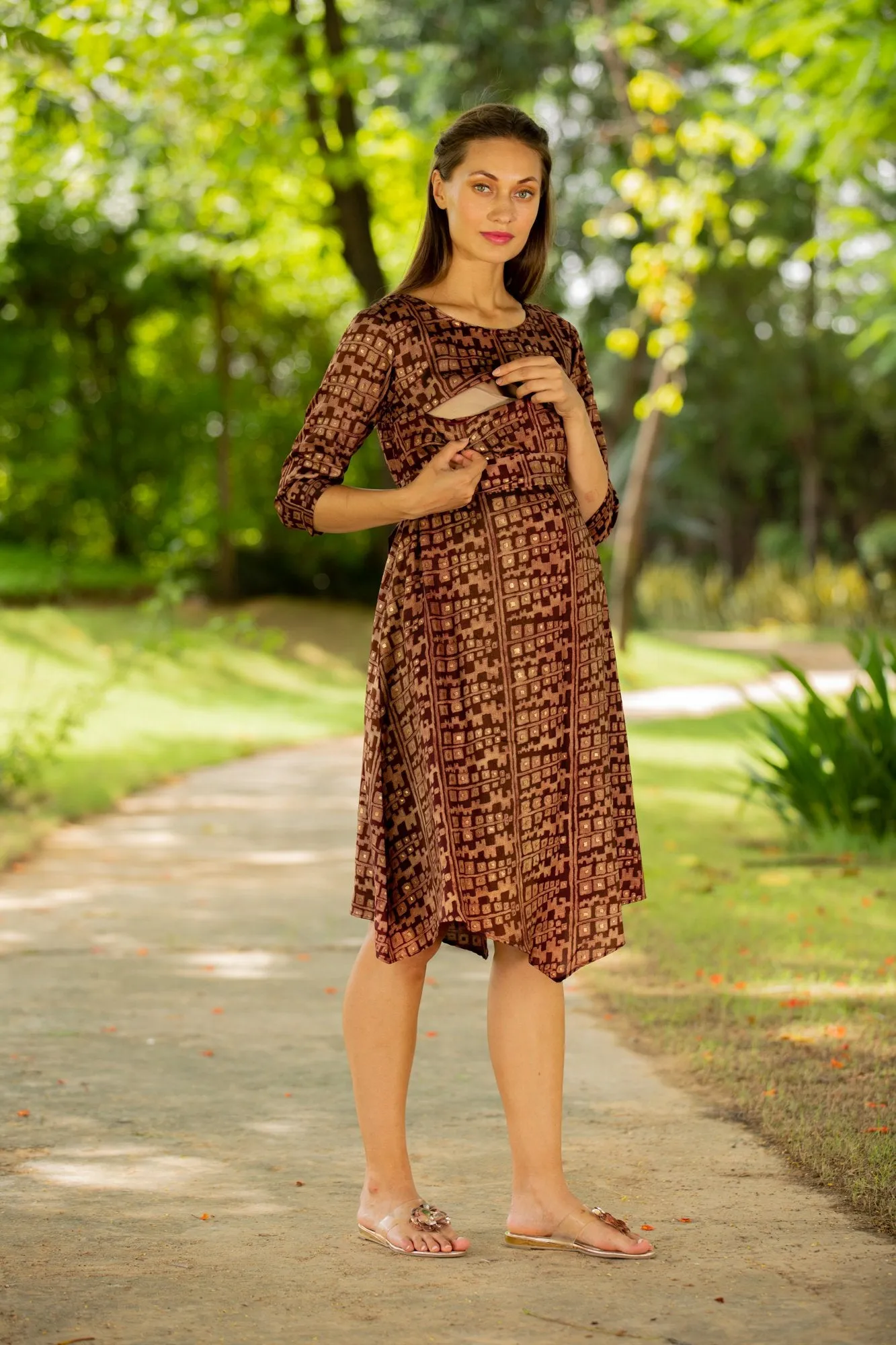 Silk Sheen Maternity & Nursing Horizontal Zip Dress