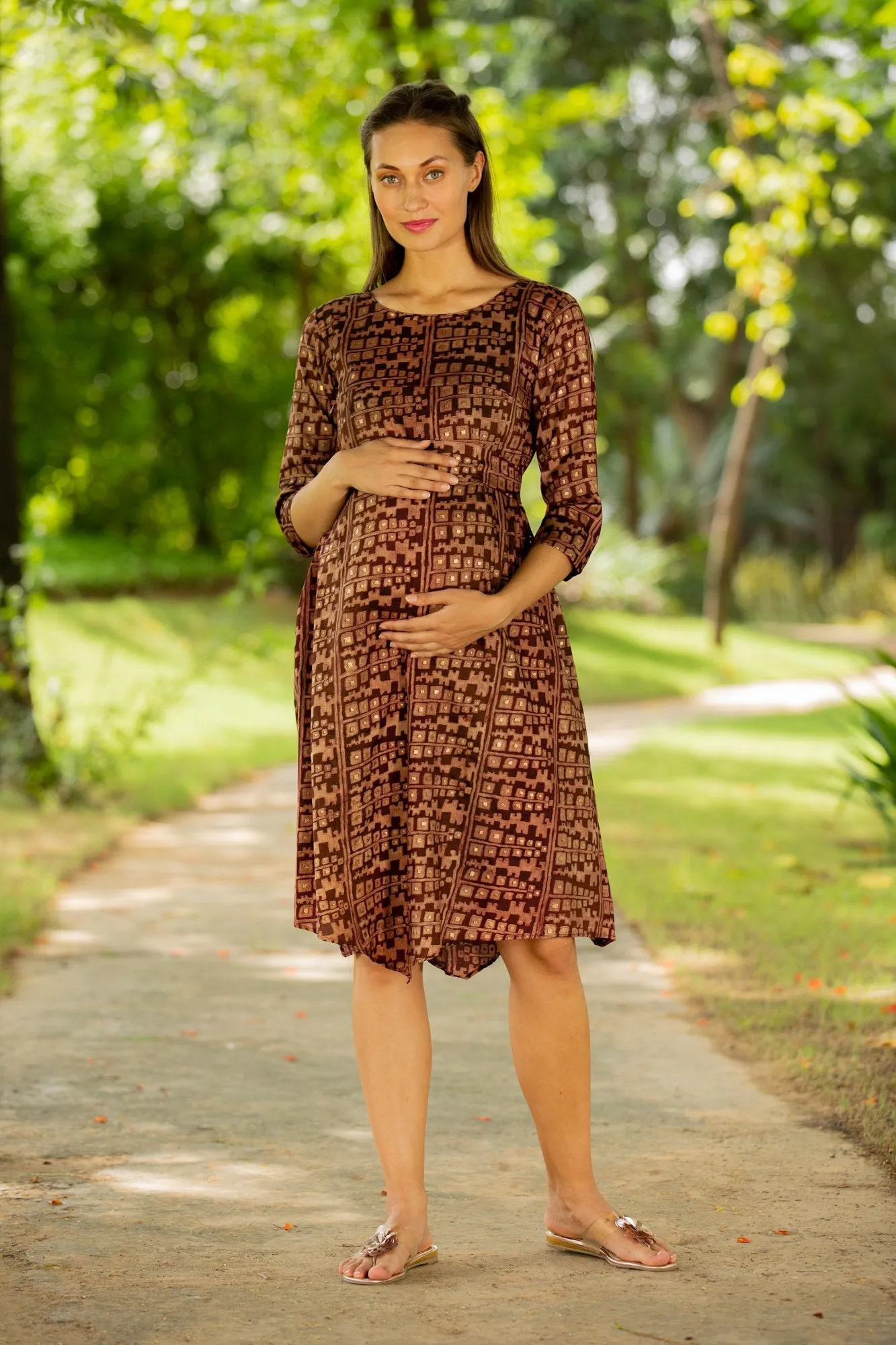 Silk Sheen Maternity & Nursing Horizontal Zip Dress