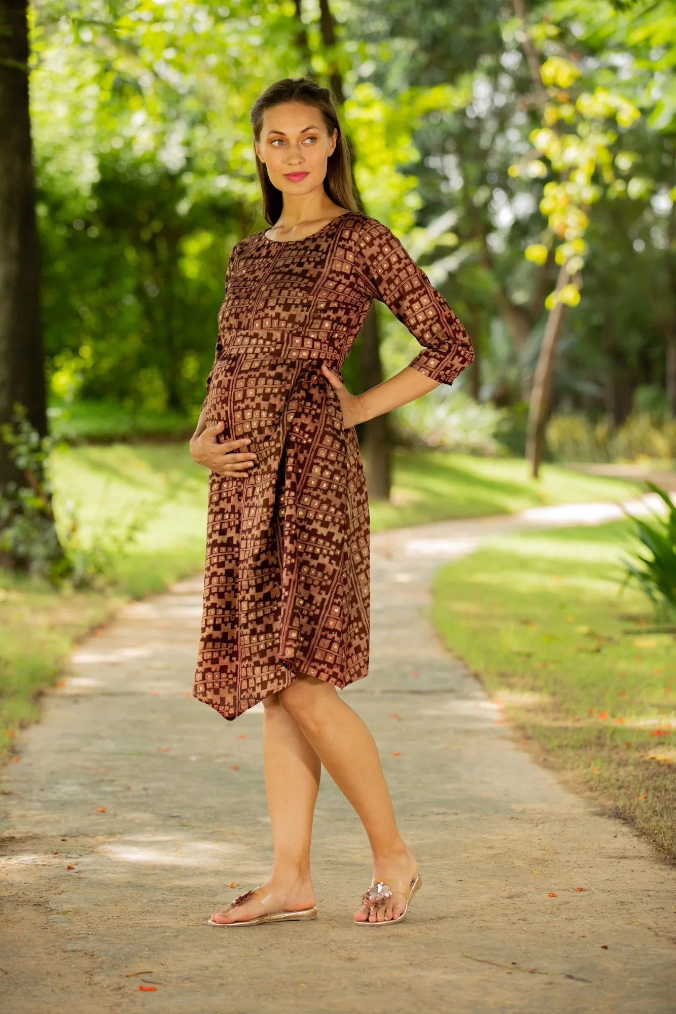 Silk Sheen Maternity & Nursing Horizontal Zip Dress