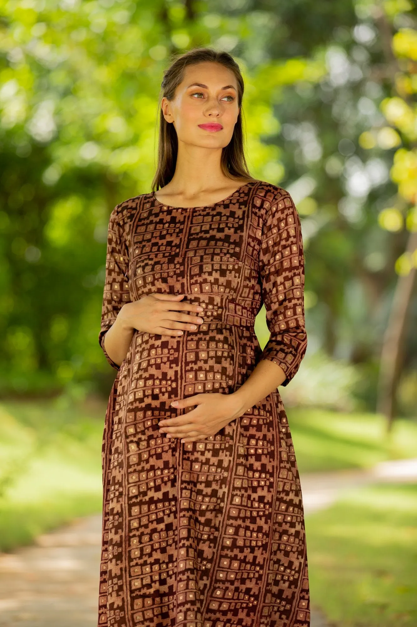 Silk Sheen Maternity & Nursing Horizontal Zip Dress