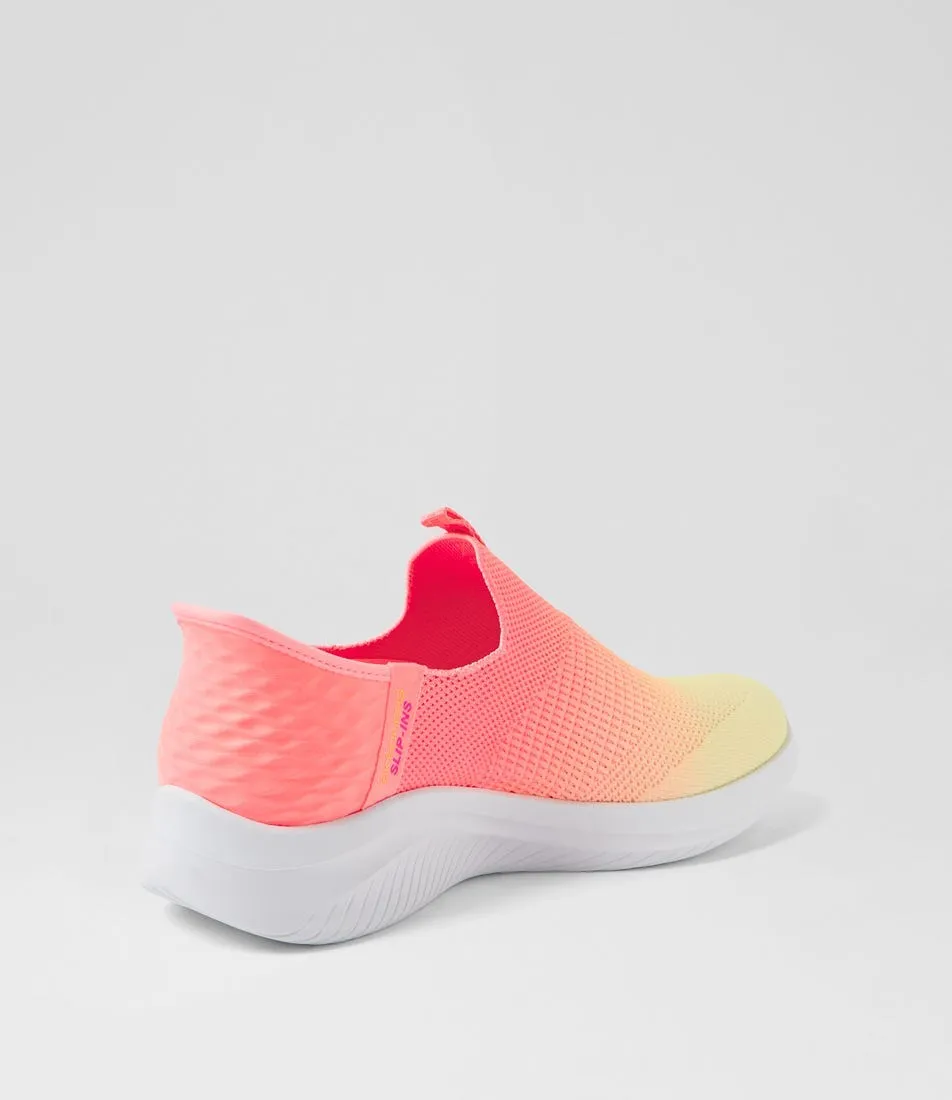 SKECHERS Ultra Flex 3 Beauty Blend Neon Pink Yellow Mesh Sneakers