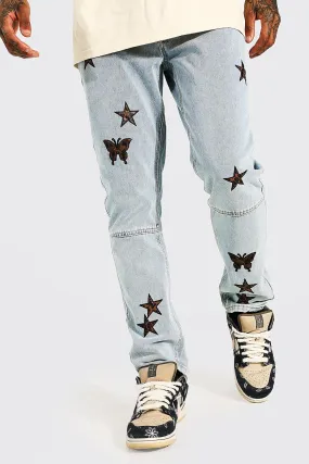 Slim Fit Animal Pu Applique Jeans