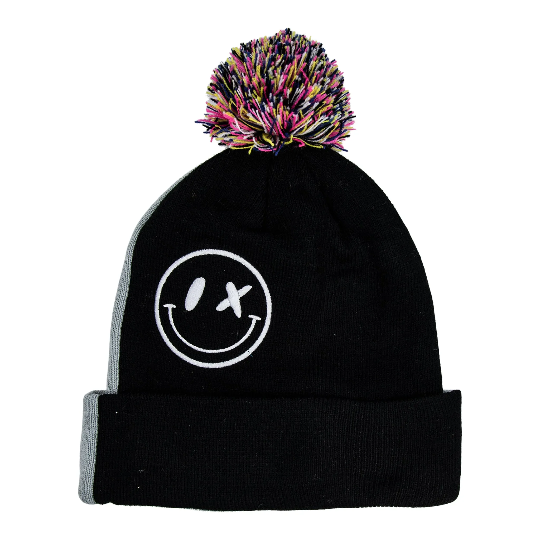 Smiley Color Block Pom Hat