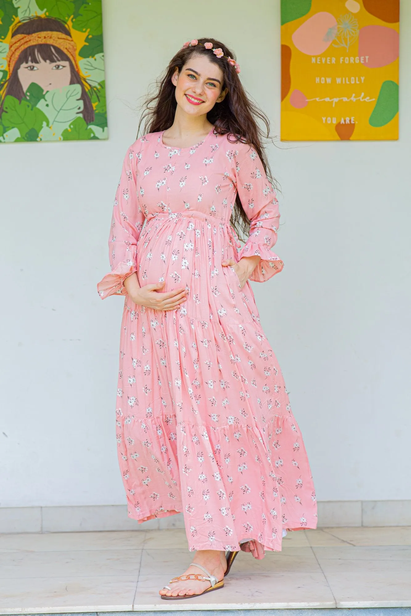 Spruce Floral Maternity & Nursing Layer Dress