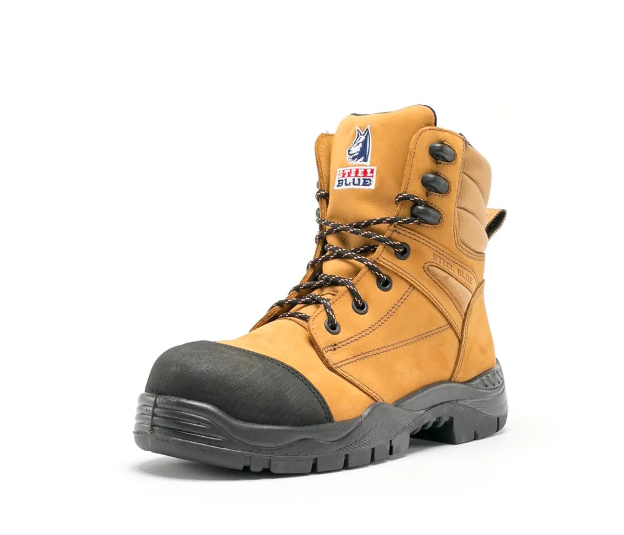 Steel Blue Torquay Lace-Up Boot with Airport Friendly Toe Cap in Wheat