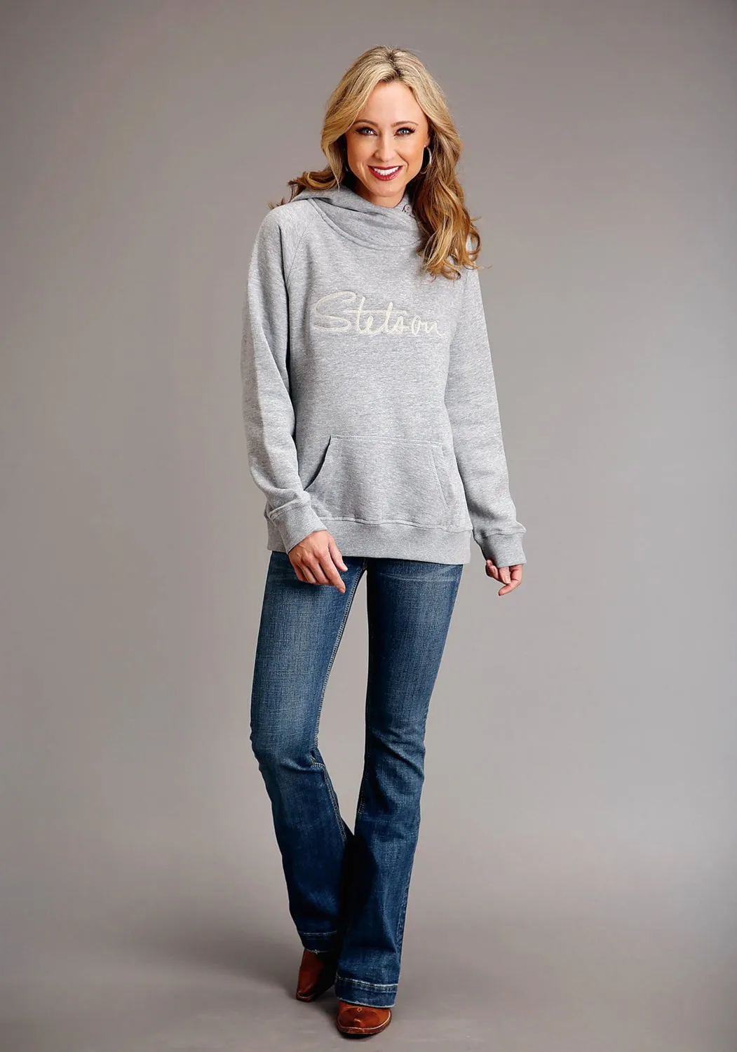 Stetson Womens Chain Stitch Grey Cotton Blend Hoodie