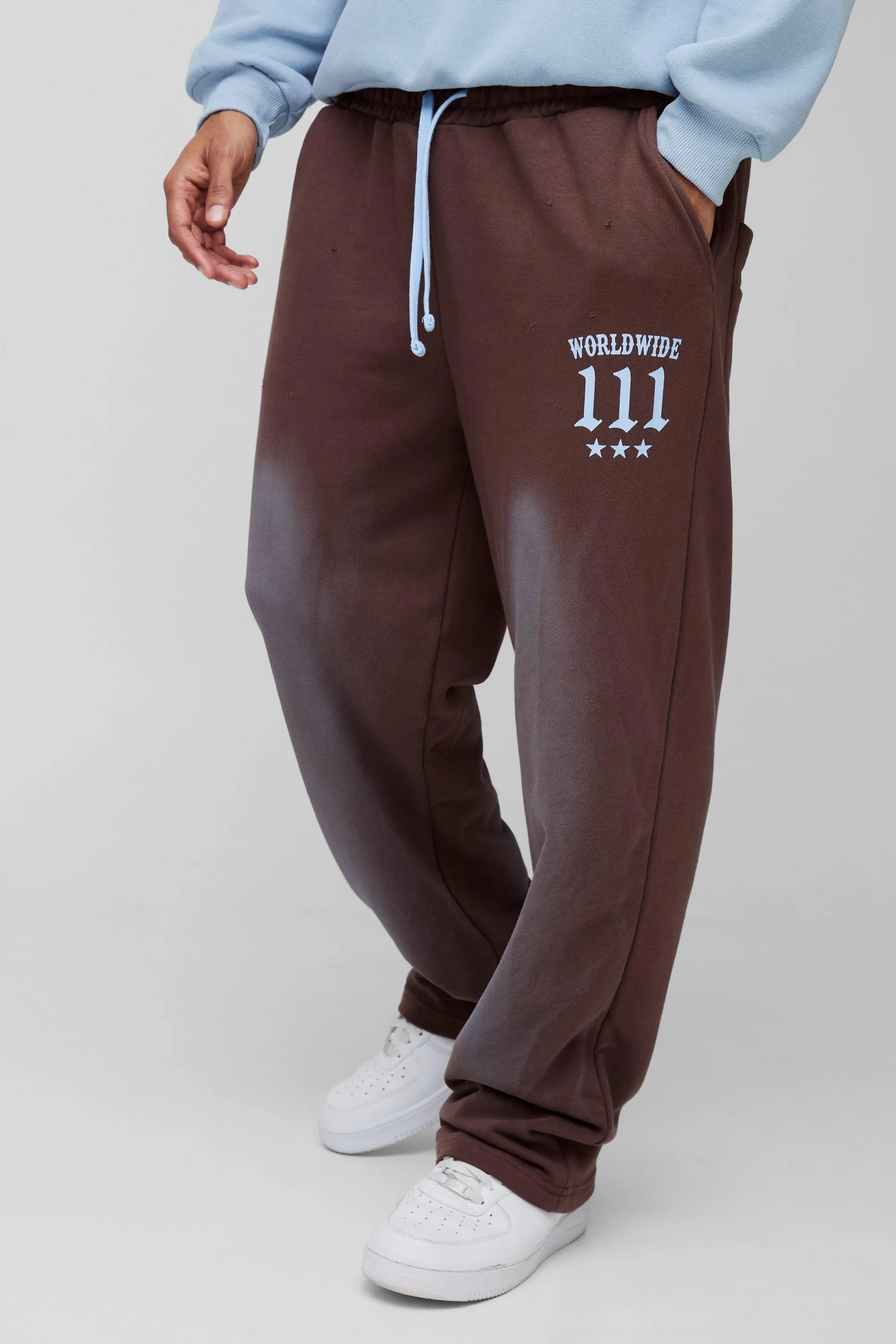 Straight Leg Distressed Moto Printed Loopback Joggers