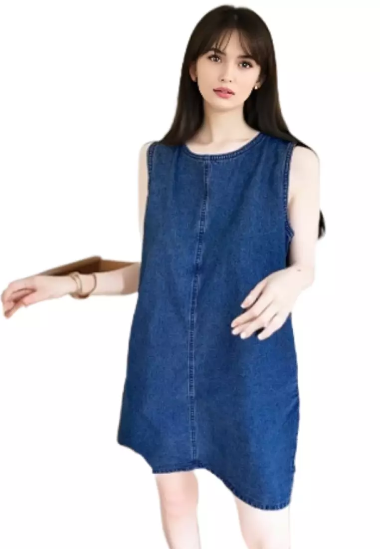 Sunnydaysweety French style simple vest denim dress K061304