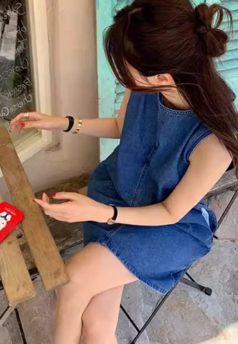 Sunnydaysweety French style simple vest denim dress K061304