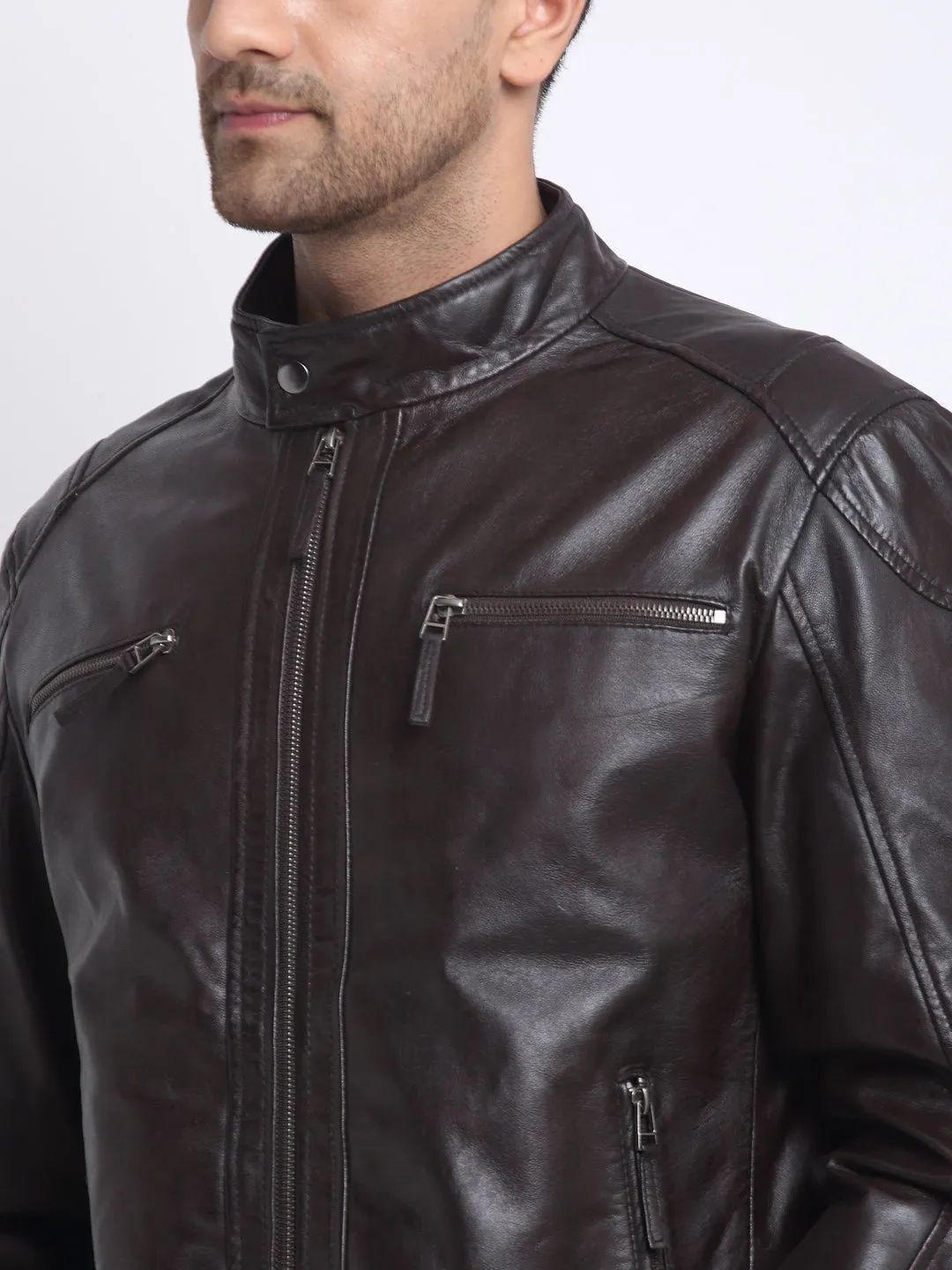 Teakwood Genuine Leathers Men's Jacket (Brown)