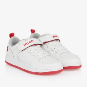 Teen Boys White Leather Velcro Trainers