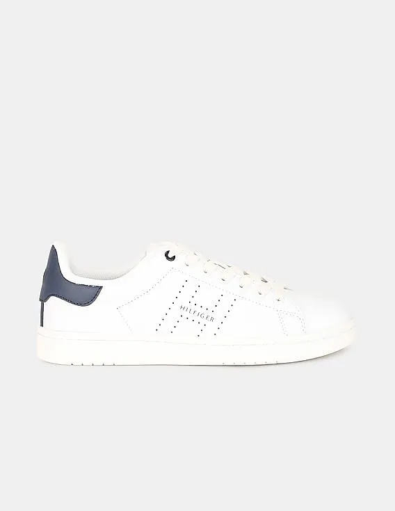 Tommy Hilfiger Men White Low Top Perforated Lace Up Sneakers